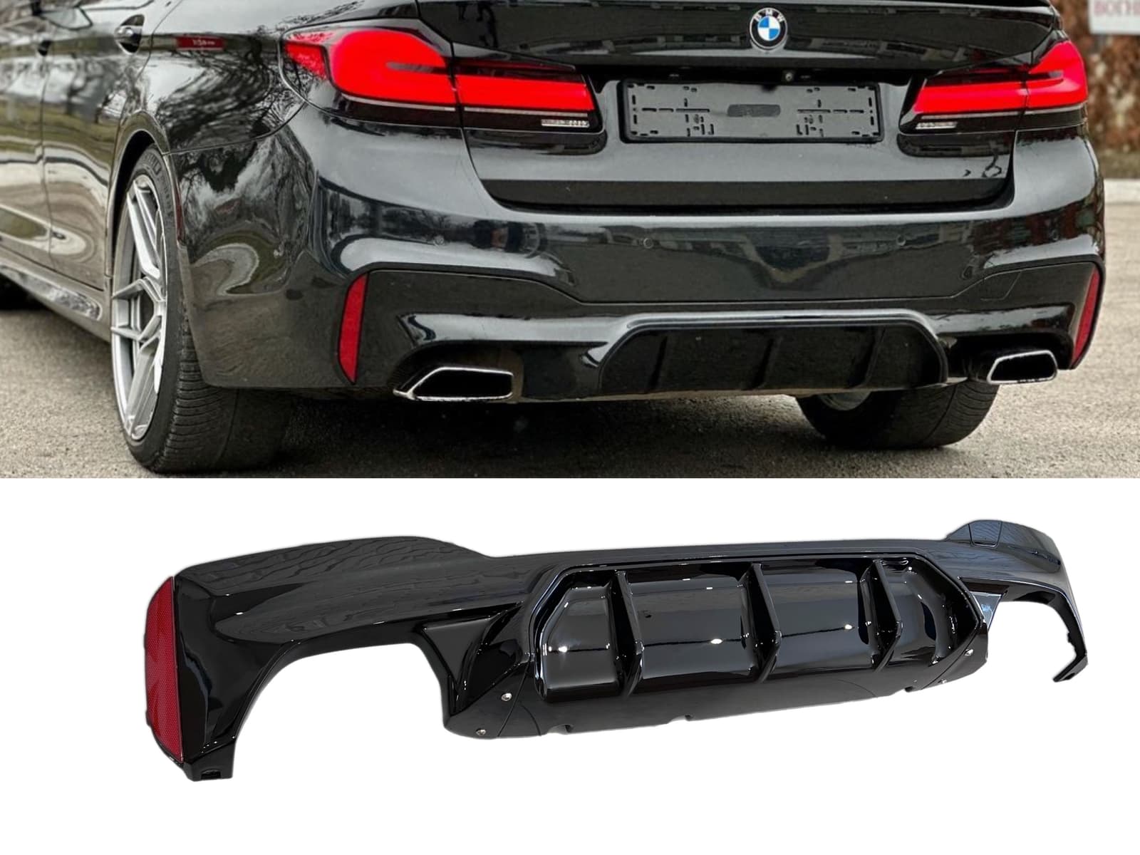 Дифузор накладка заднього бампера M5 style F90 для BMW 5 series G30 2017 - ДО БАМПЕРА М ПАКЕТ, чорний глянець