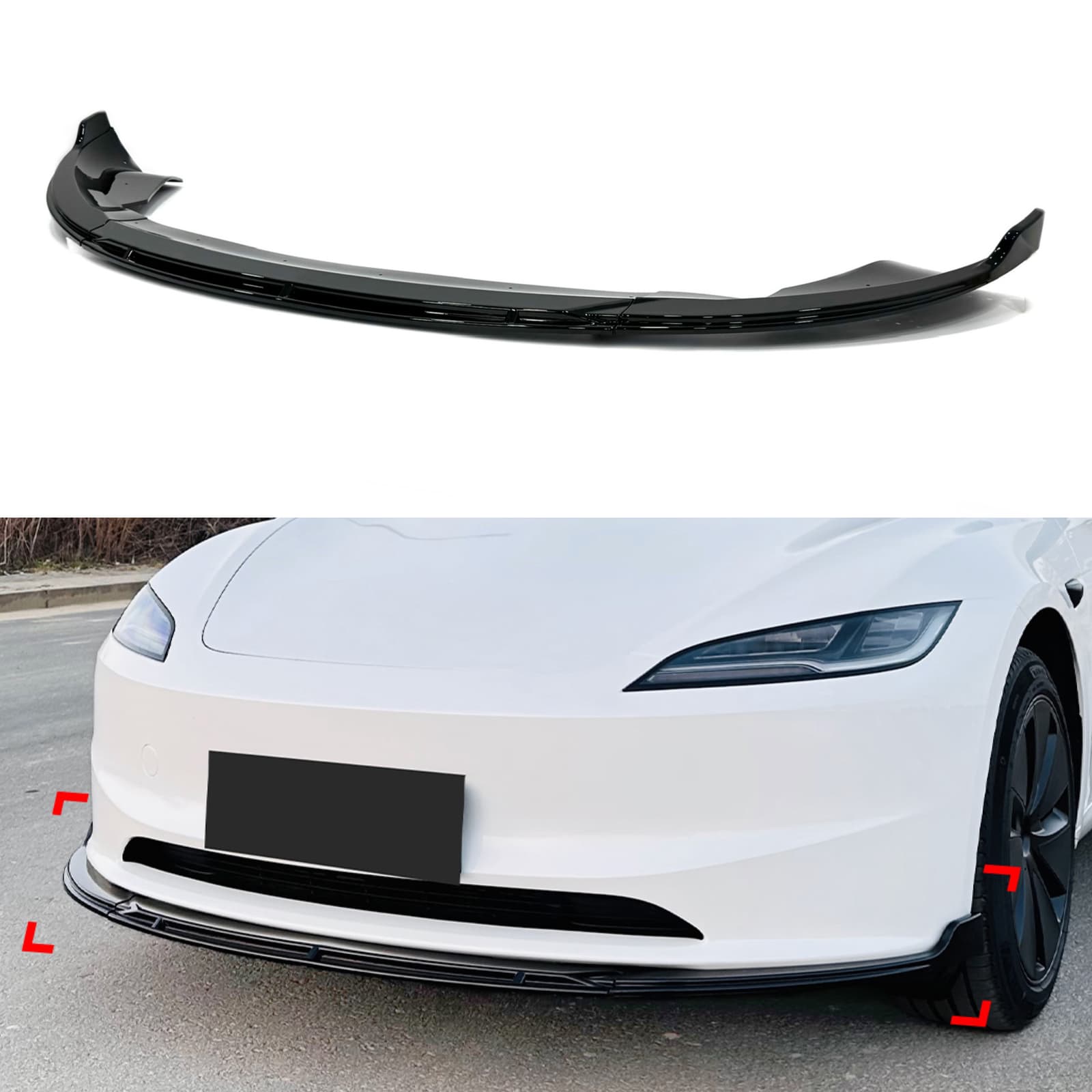 Накладка переднього бампера для Tesla Model 3 2025- ABS пластик, колір чорний глянець
