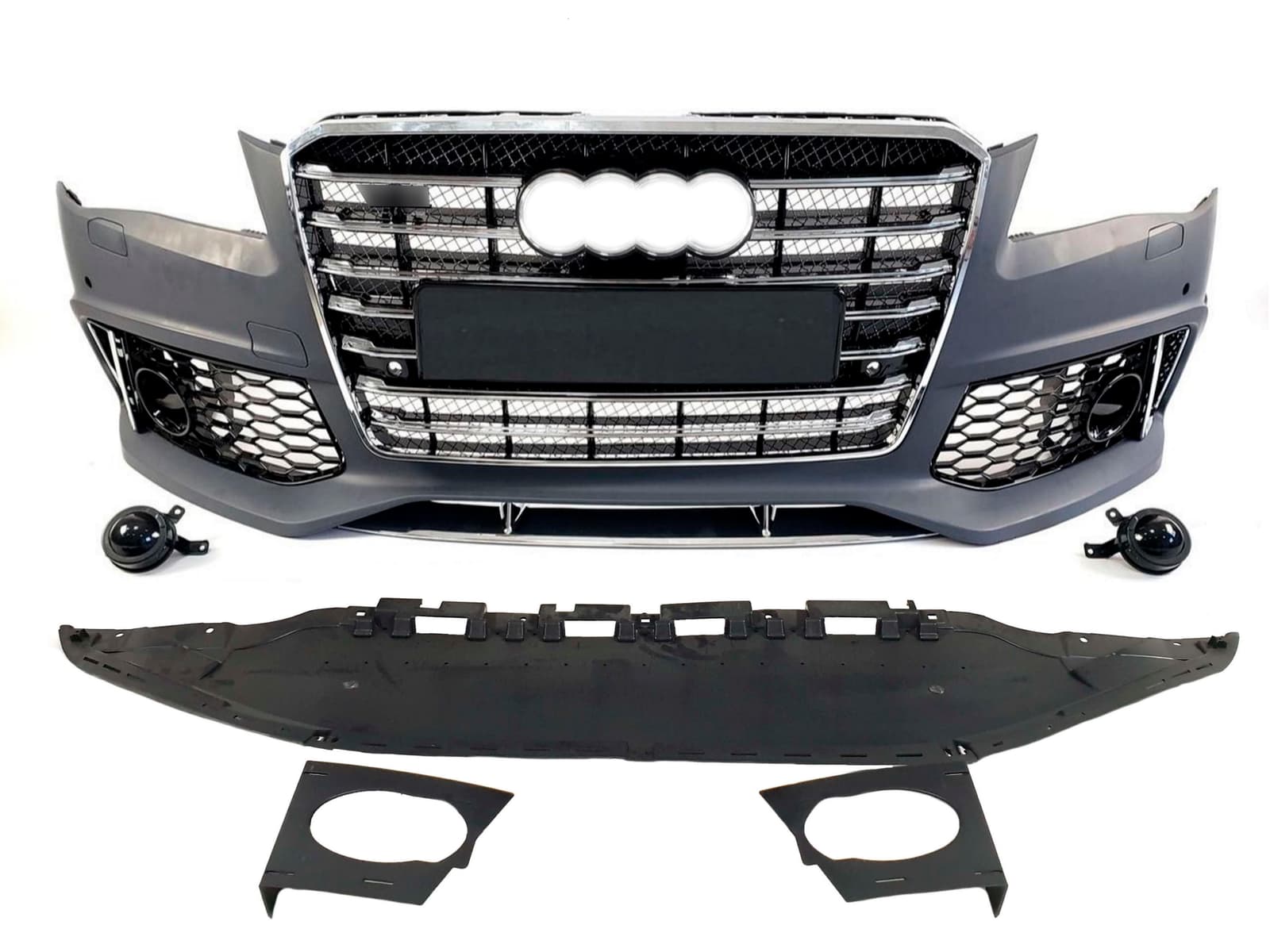 Передній бампер (з решіткою в стилі W12 V1) на Audi A8 D4 2010-2014 року