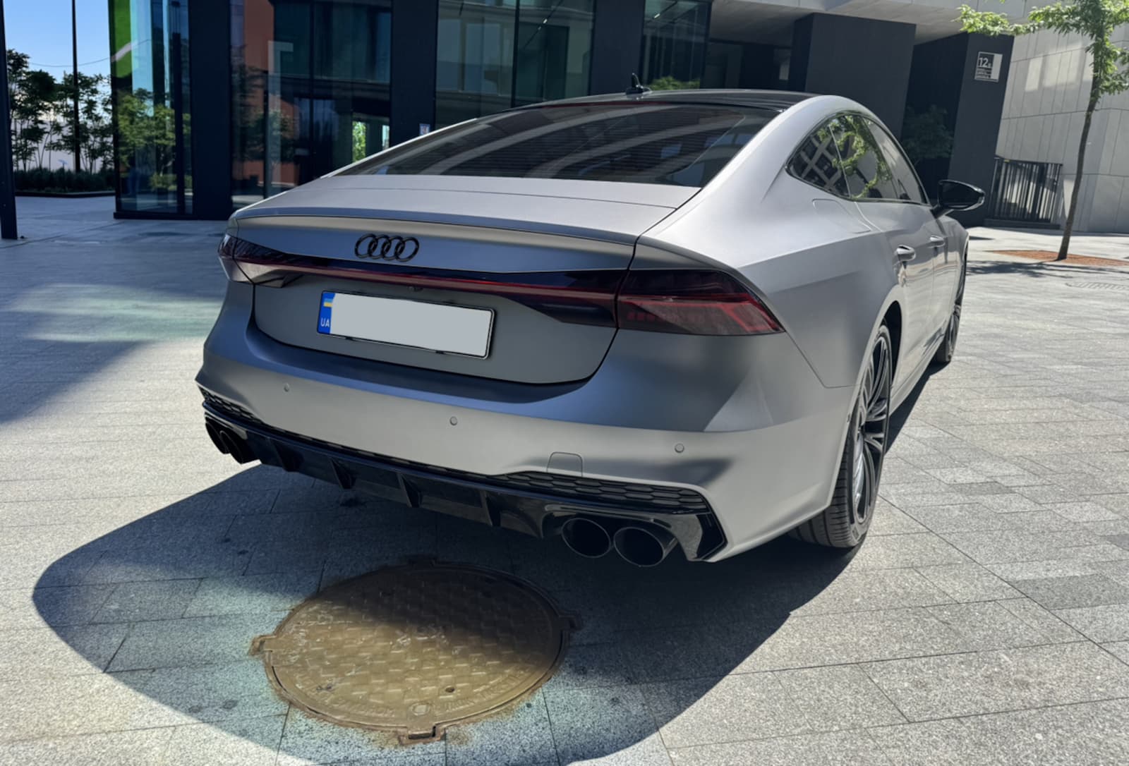 Дифузор (заднього бампера) Full Black / Black Pipe (в стилі S7) S-Line на Audi A7 4K 2017-2023 року 5