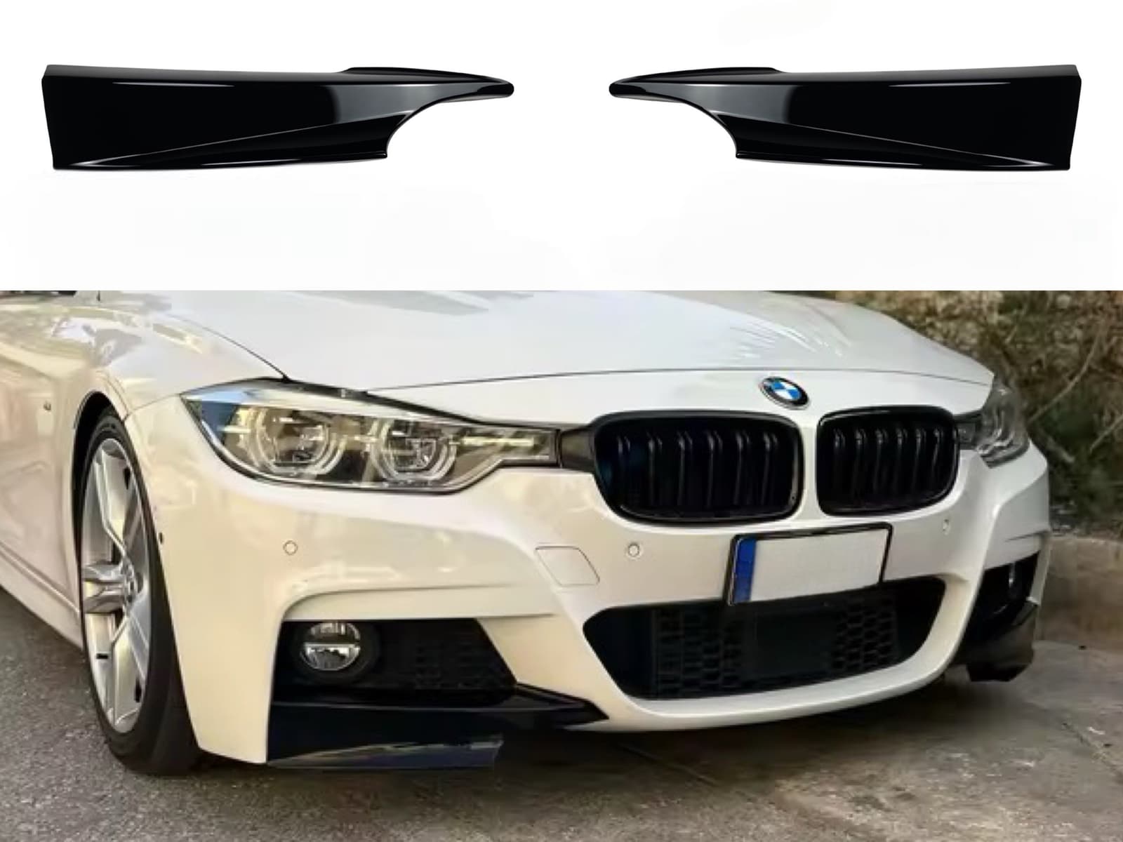 Накладки ікла переднього бампера M performance BMW 3 series F30 F31 2012-2018 абс пластик, чорний глянець
