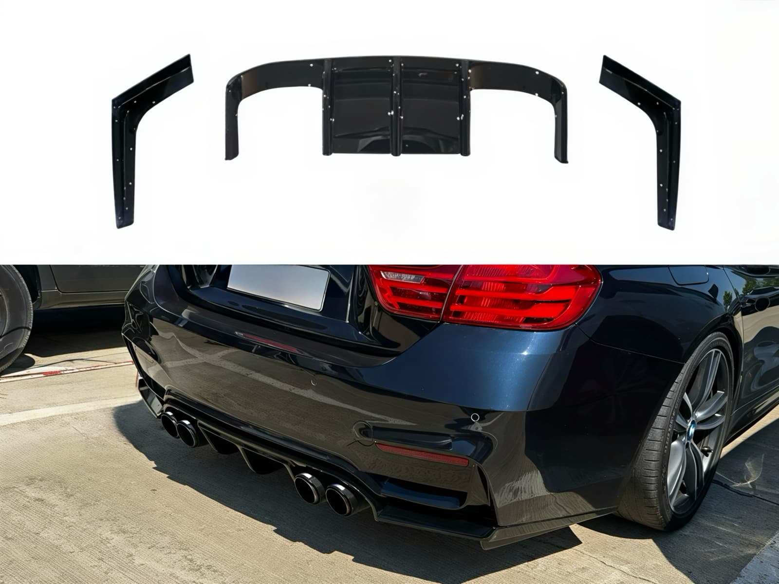 Накладка заднього бампера дифузор M-Vorsteiner до бампера M4 для BMW 4 series F32 F33 F34 2013-2020 ABS пластик, колір чорний глянець