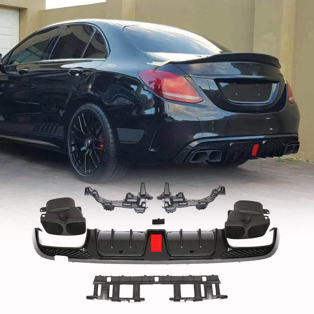 Дифузор заднього бампера з насадками (для SD С43 AMG 2015-2019, Карбон)