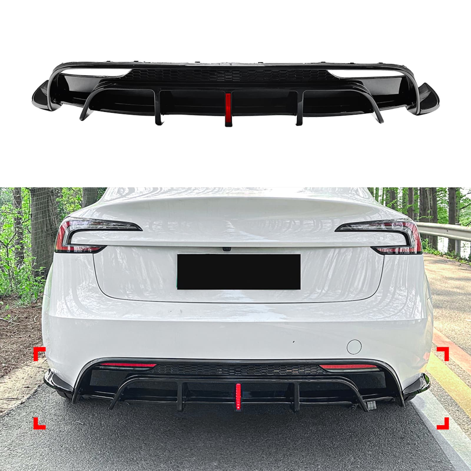 Накладка заднього бампера зі стопом для Tesla Model 3 2025- ABS пластик, колір чорний глянець