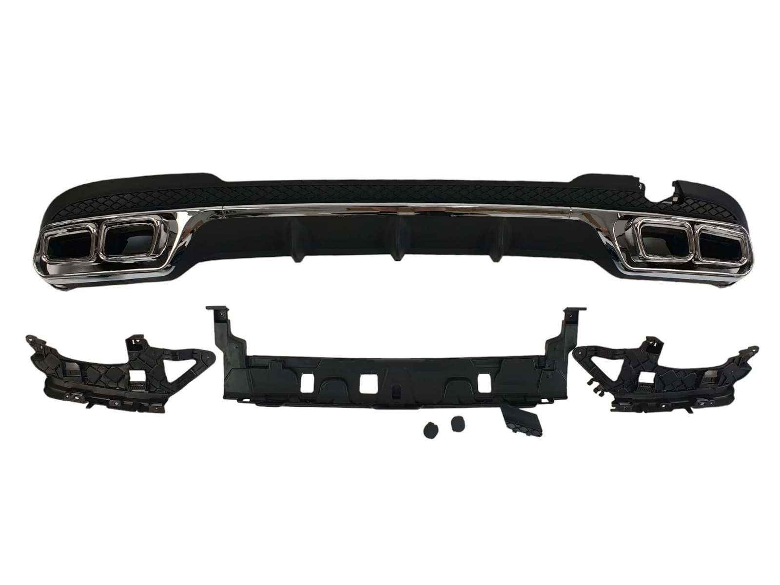 Дифузор (заднього бампера) Chrome Black / Chrome Pipe (стиль AMG E63) на Mercedes-Benz E-Class W212 2013-2016 року