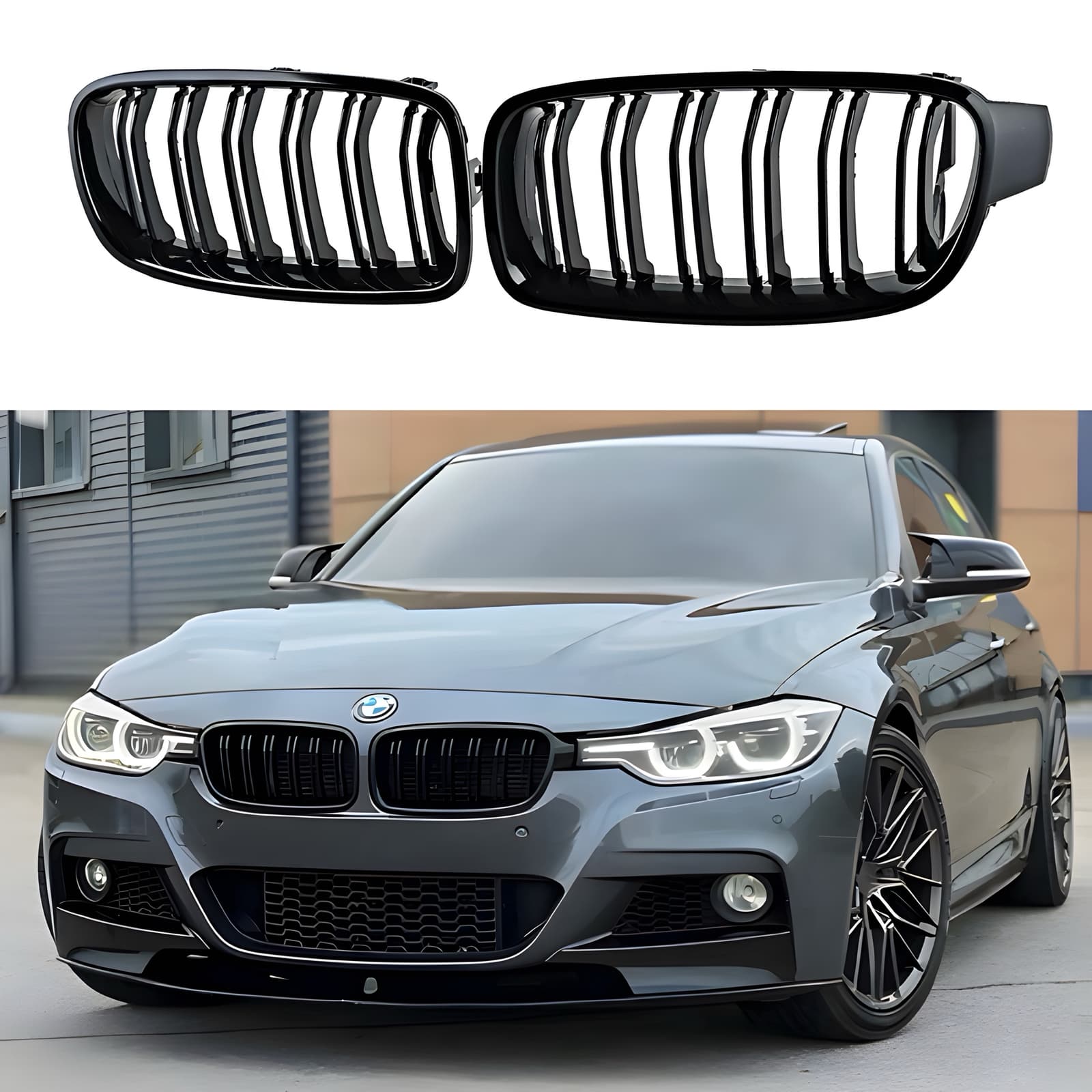 Решітки радіатора ніздрі M3 стиль BMW 3 series F30 F31 чорний глянець 2шт.