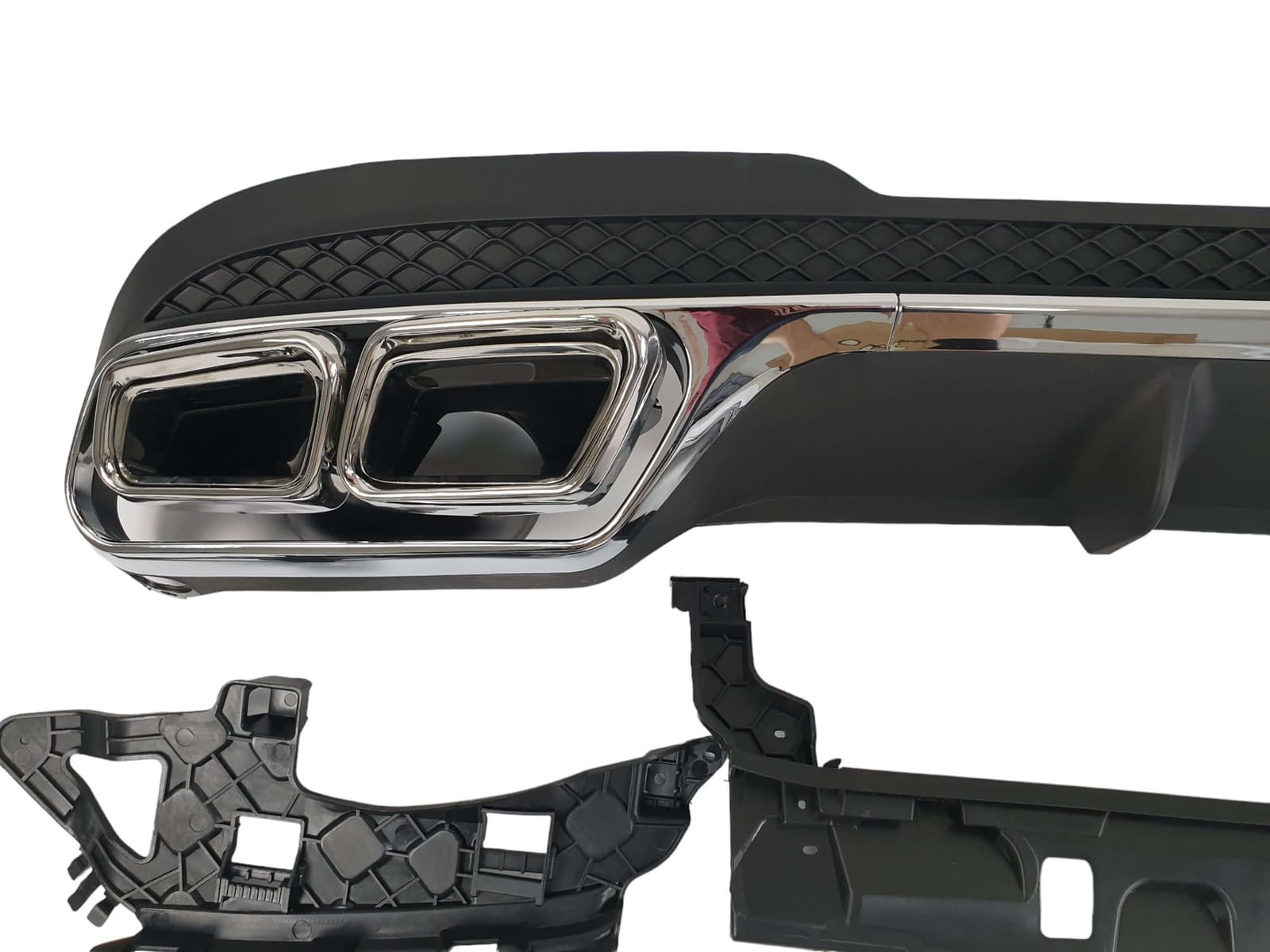 Дифузор (заднього бампера) Chrome Black / Chrome Pipe (стиль AMG E63) на Mercedes-Benz E-Class W212 2013-2016 року 2
