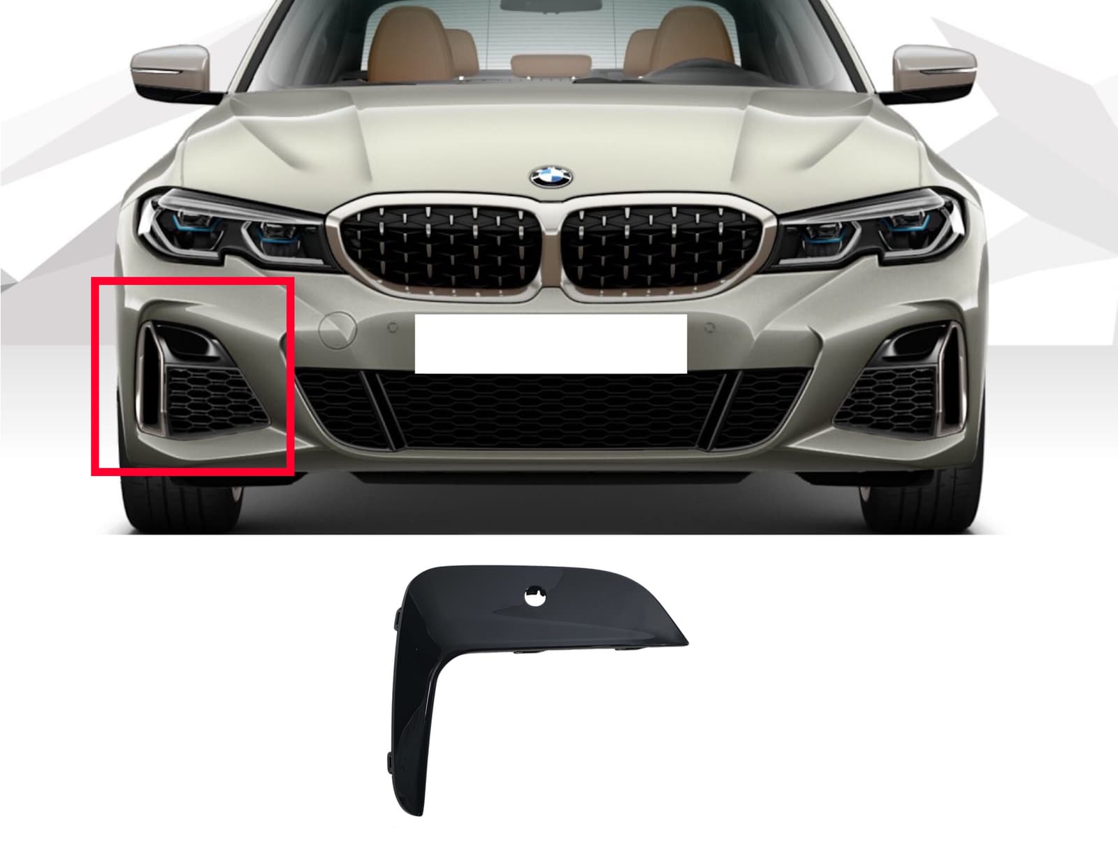 Решітки в бампер Чорний глянець Накладка RH (під PDC) на BMW 3 Series G20 / G21 2018-2022 року