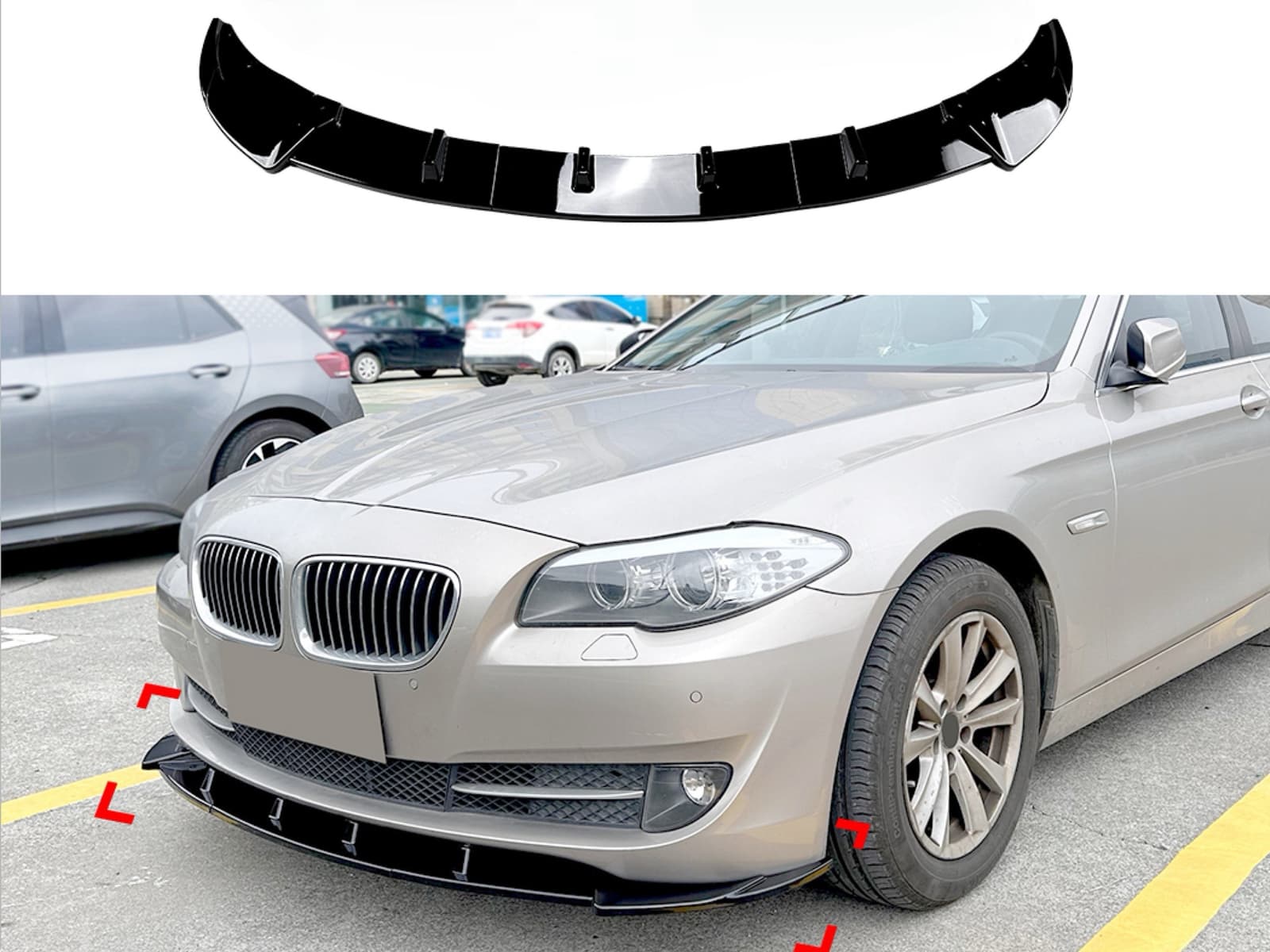 Спідниця накладка переднього бампера BMW 5 series F10 F11 2010-2013 ABS пластик, колір чорний глянець