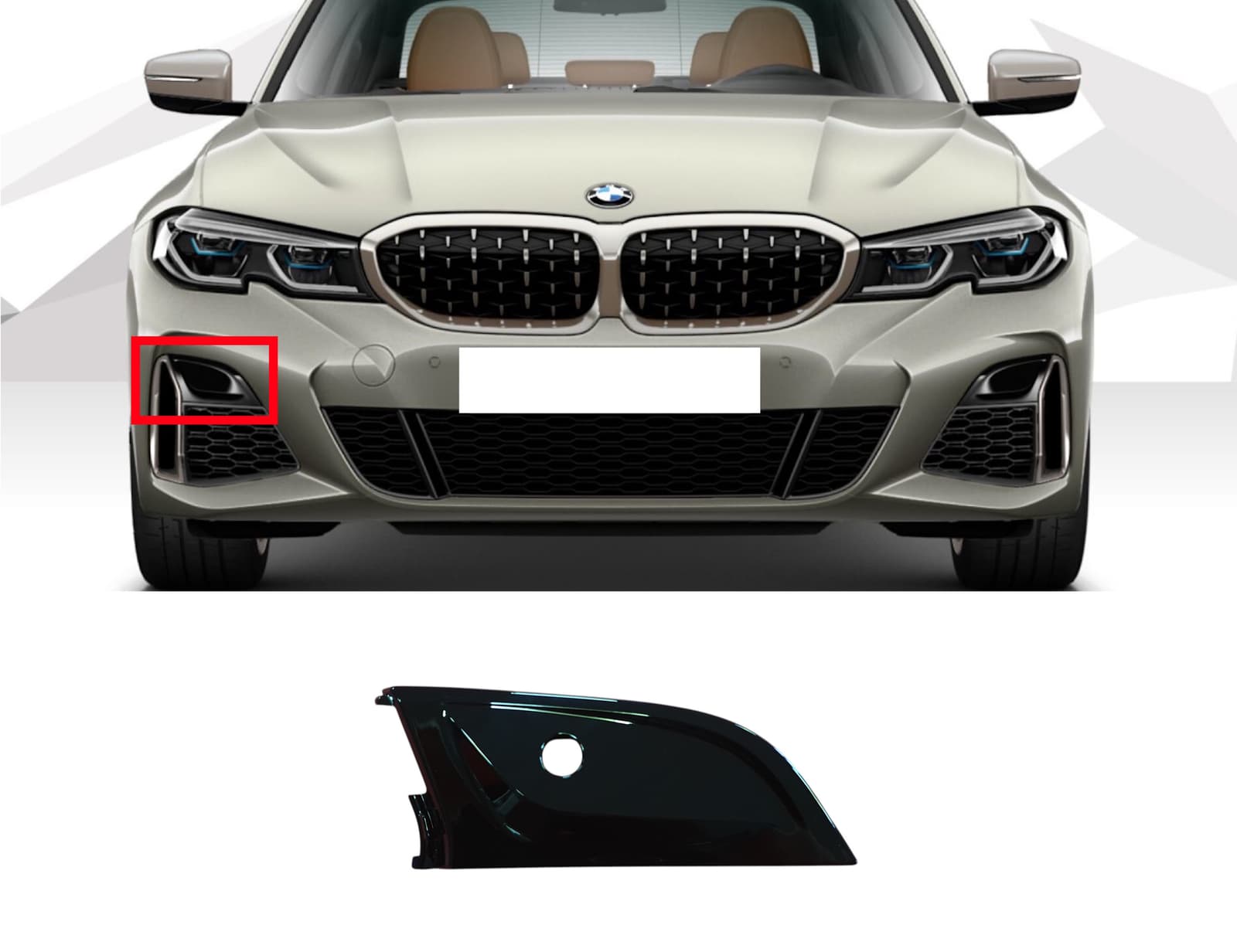 Решітки в бампер Чорний глянець Накладка решітки RH під PDC на BMW 3 Series G20 / G21 2018-2022 року