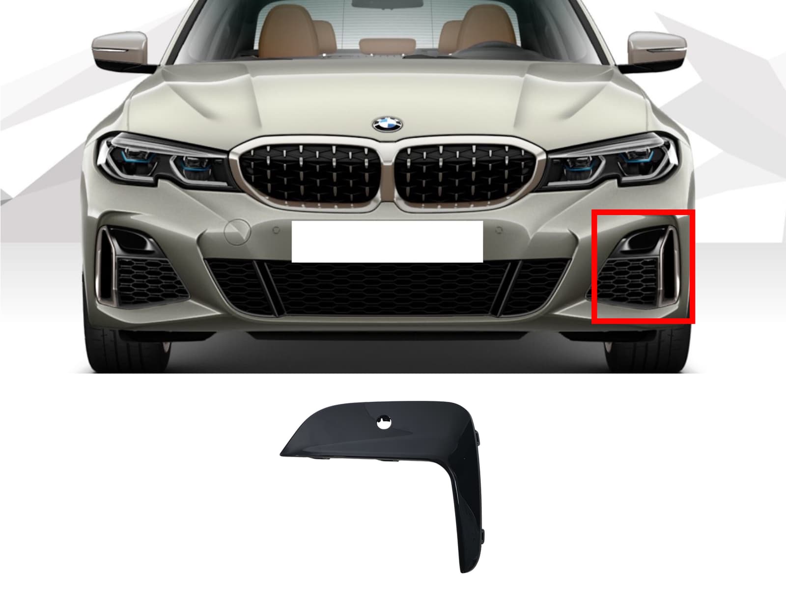 Решітки в бампер Чорний глянець Накладка LH (під PDC) на BMW 3 Series G20 / G21 2018-2022 року