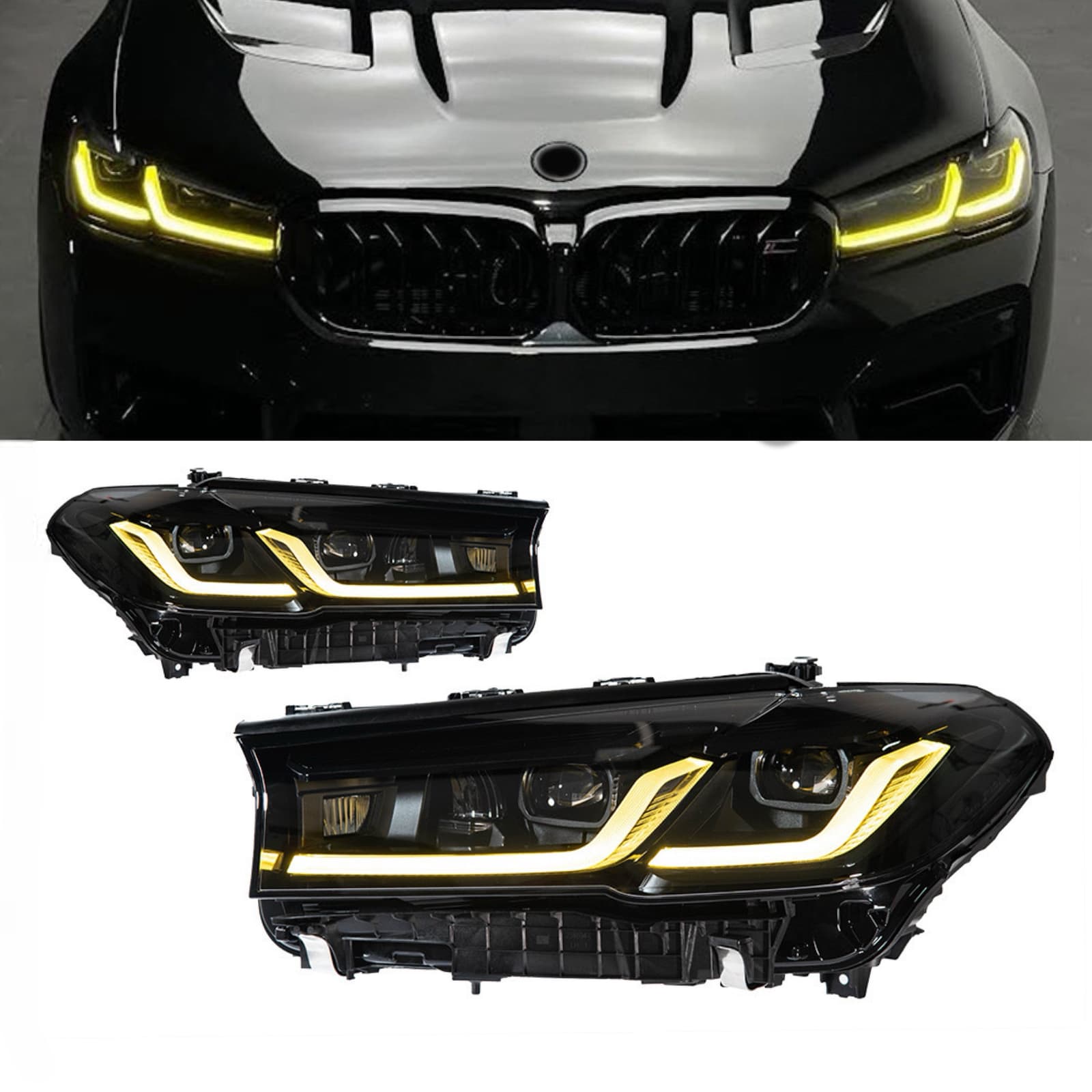 Фари Shadow Line LED LCI 2020+ для BMW G30/G31 2016-2020 2шт. із заміною бампера на 20+, 2 РЕЖИМИ ДХО БІЛІ / ЖОВТІ