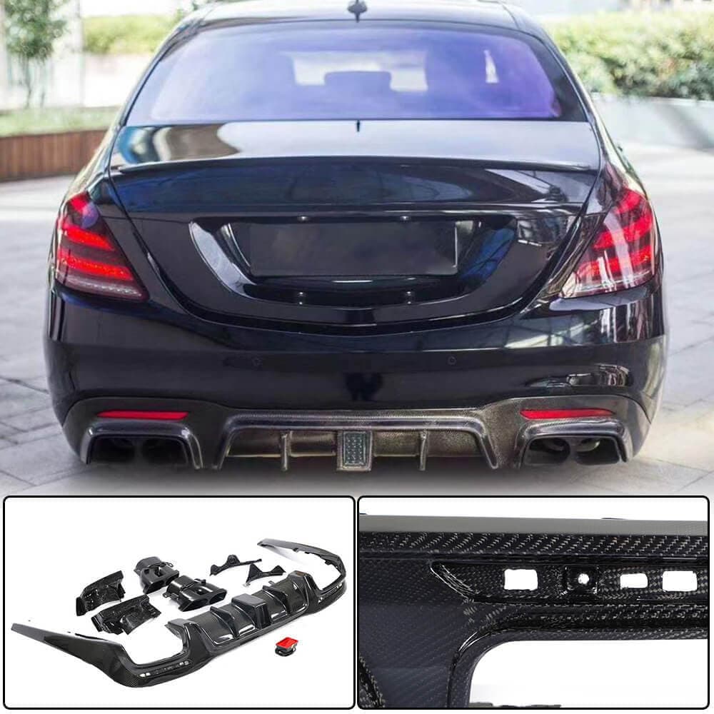 Дифузор заднього бампера з насадками (для S63/S65 AMG 2018-2021, Карбон)