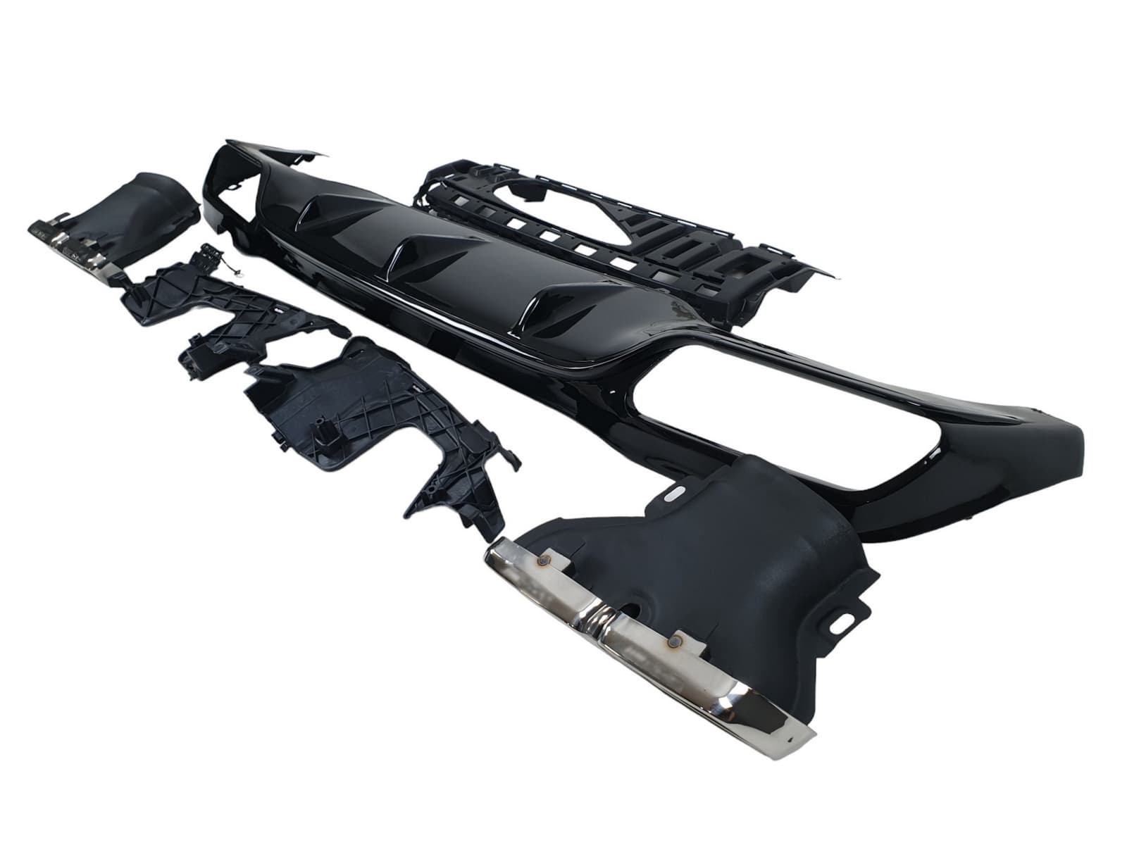 Дифузор (заднього бампера) Full Black / Chrome Pipe (стиль E63) AMG на Mercedes-Benz E-Class W213 2016-2020 року 3