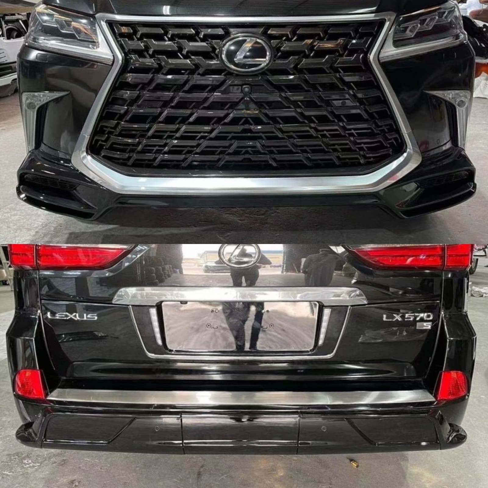 Комплект обвісу Lexus LX570 2015-2022 стиль 2021 (спідниця передня та задня, решітка) КОЛІР ЧОРНИЙ 218