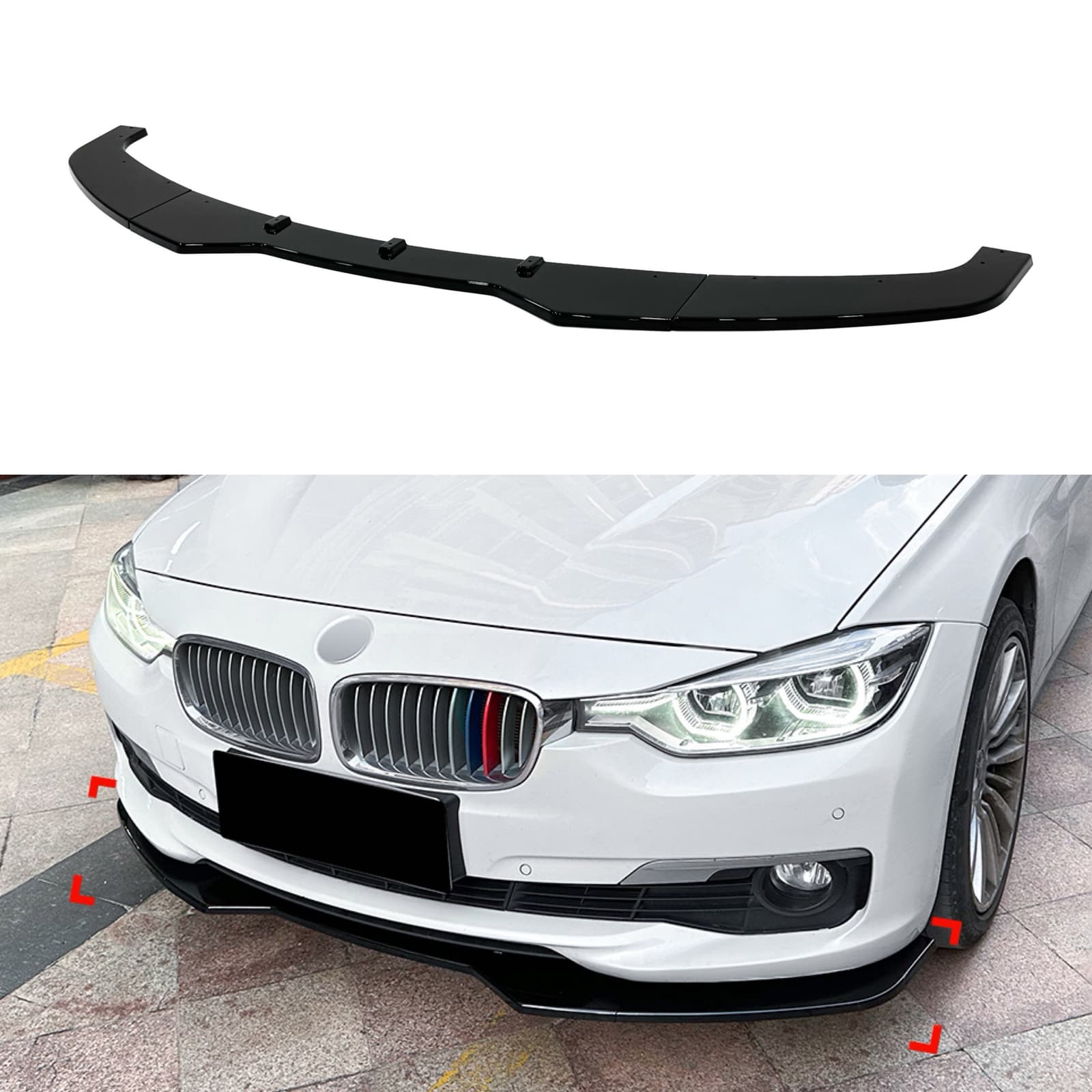 Накладка губа переднього бампера BMW 3 series F30 F31 2012-2018 абс пластик, чорний глянець