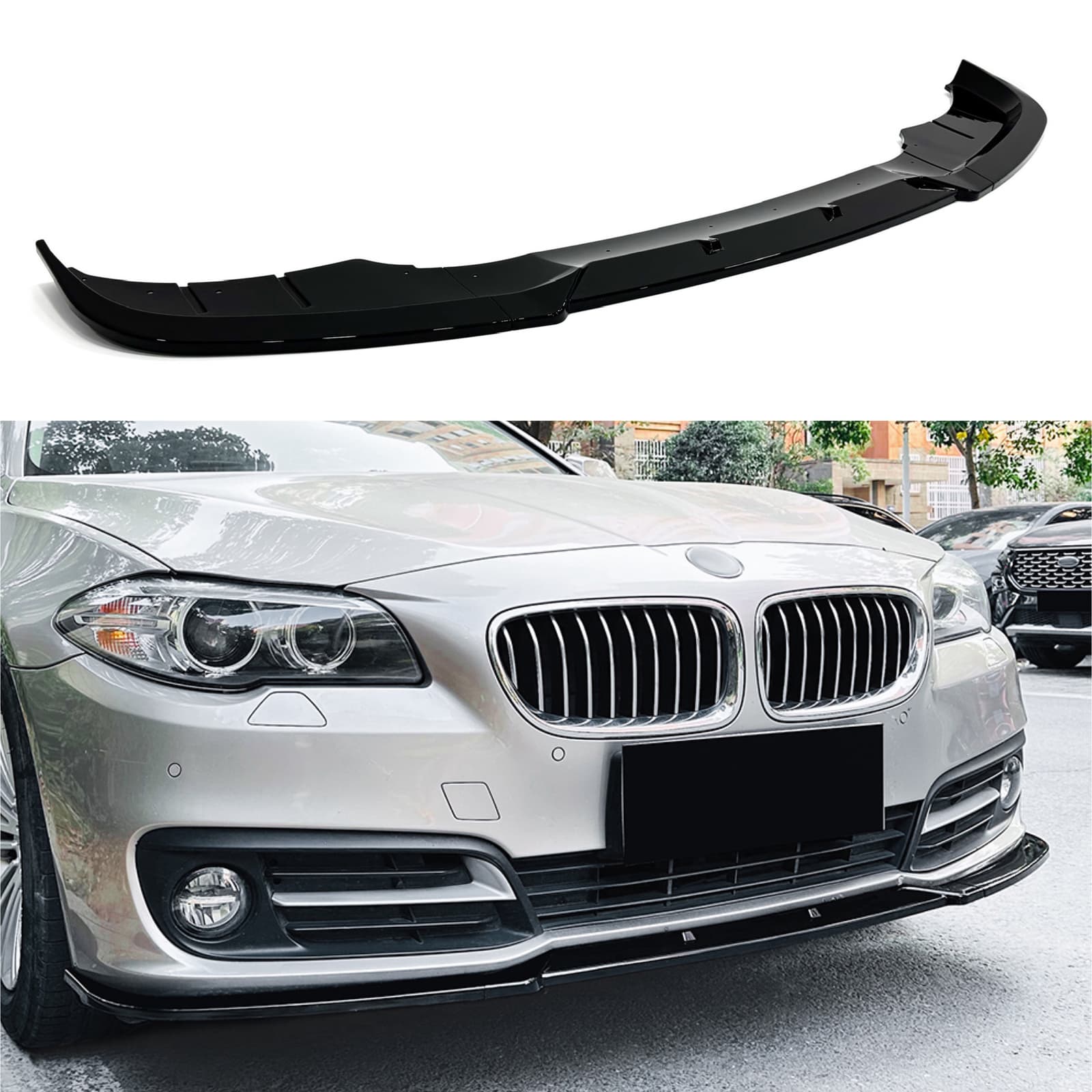 Спідниця накладка переднього бампера BMW 5 series F10 F11 LCI 2013-2016 ABS пластик, колір чорний глянець