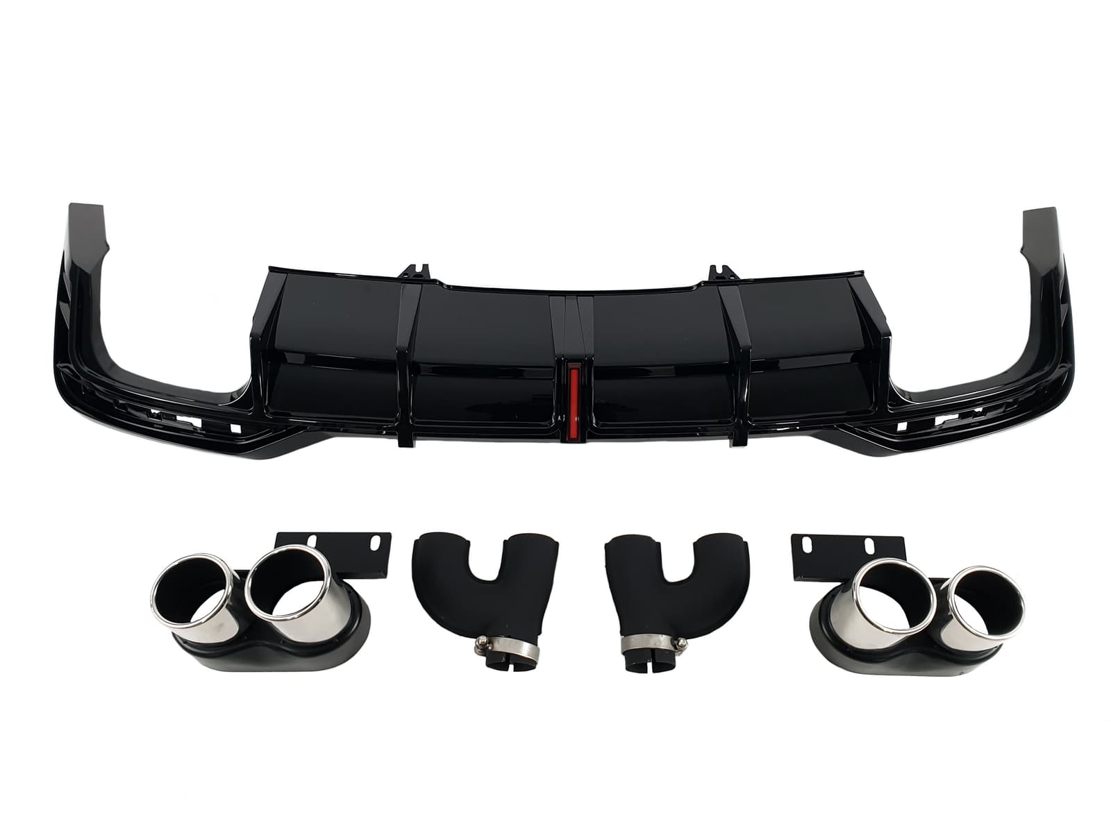 Дифузор (заднього бампера) Full Black / Chrome Pipe (в стилі S5 + Led стоп) S-Line на Audi A5 B9 2020-2023 року