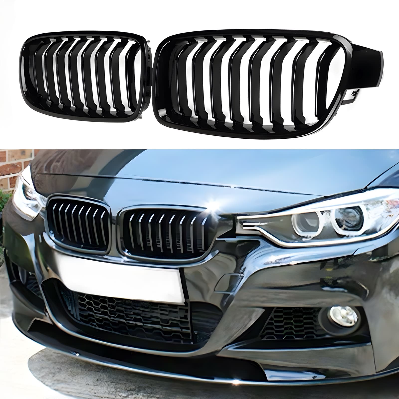 Решітка радіатора ніздрі M performance BMW 3 series F30 F31 чорний глянець 2шт.