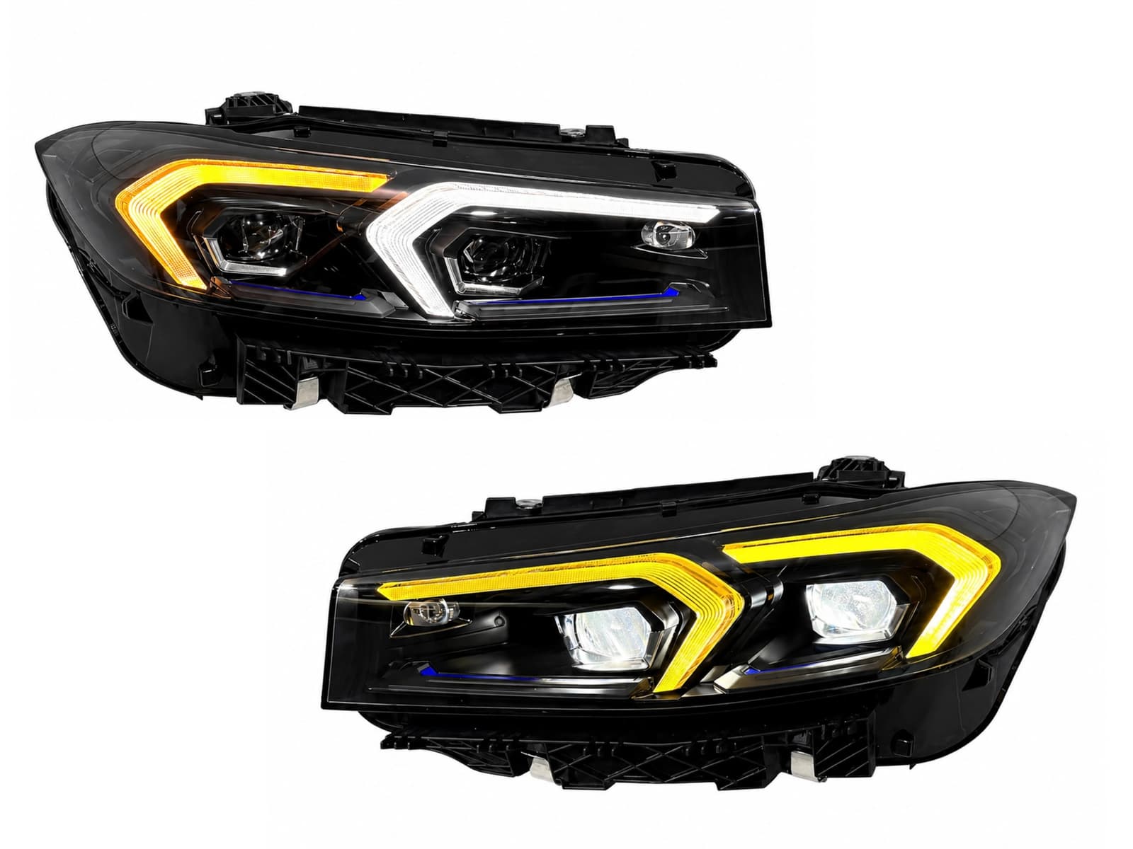 Фари LCI 2022+ рестайлінг Shadow Line для BMW G20/G21 2019-2022 2шт. із заміною бампера на 22+ / 2 РЕЖИМУ ДХО БІЛІ / ЖОВТІ