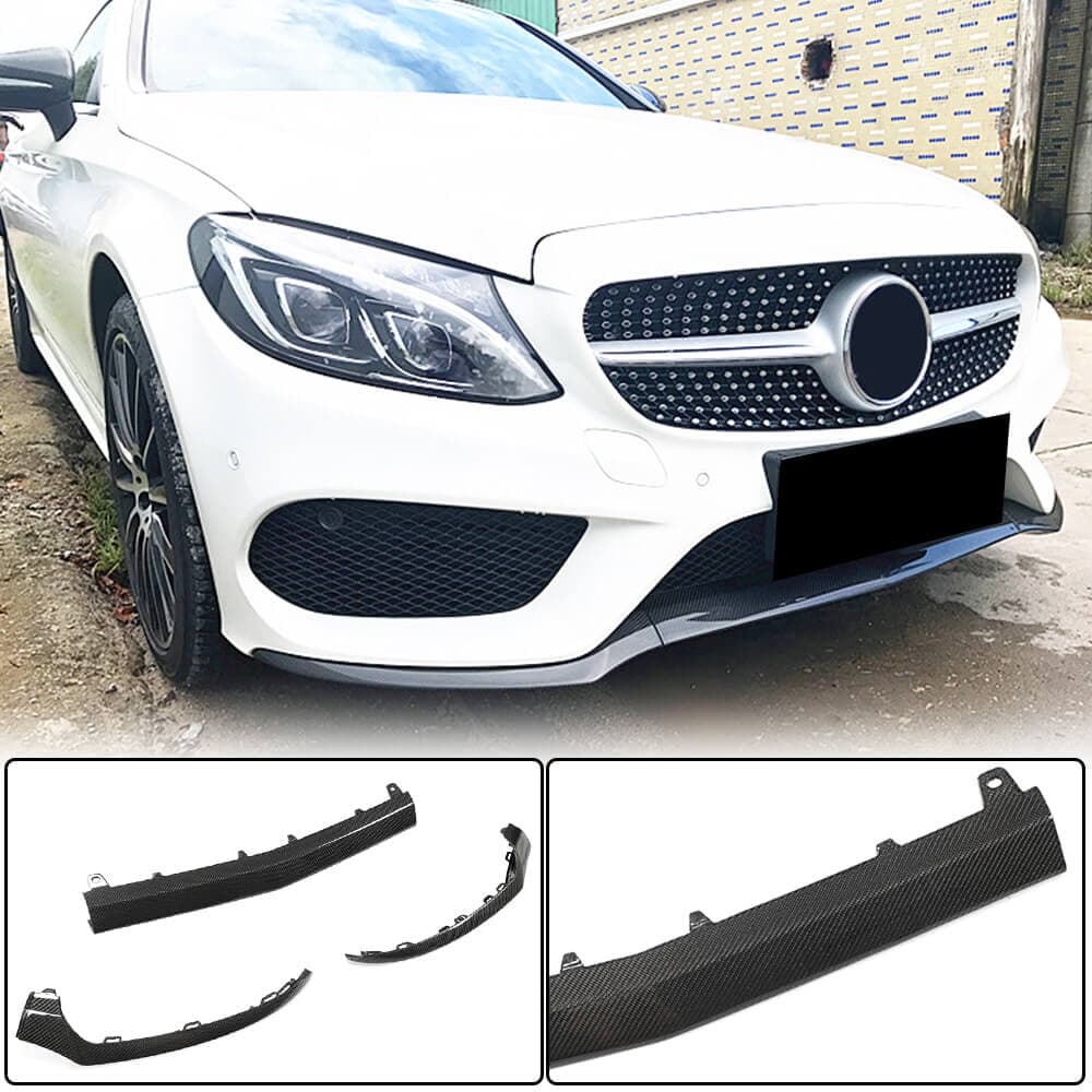 Накладка на передній бампер Lip V4 (для C43 AMG 2015-2019, Карбон)