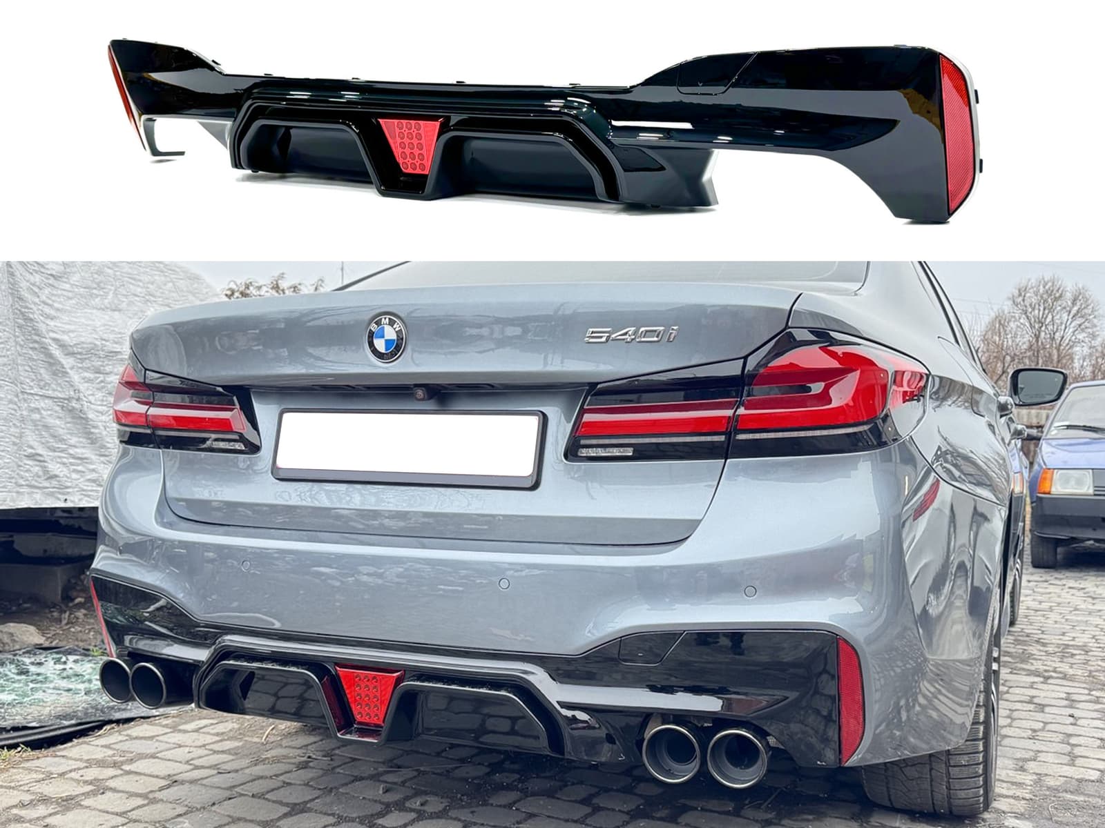 Дифузор накладка заднього бампера зі стопом Competition style BMW 5 series G30 2017-2023