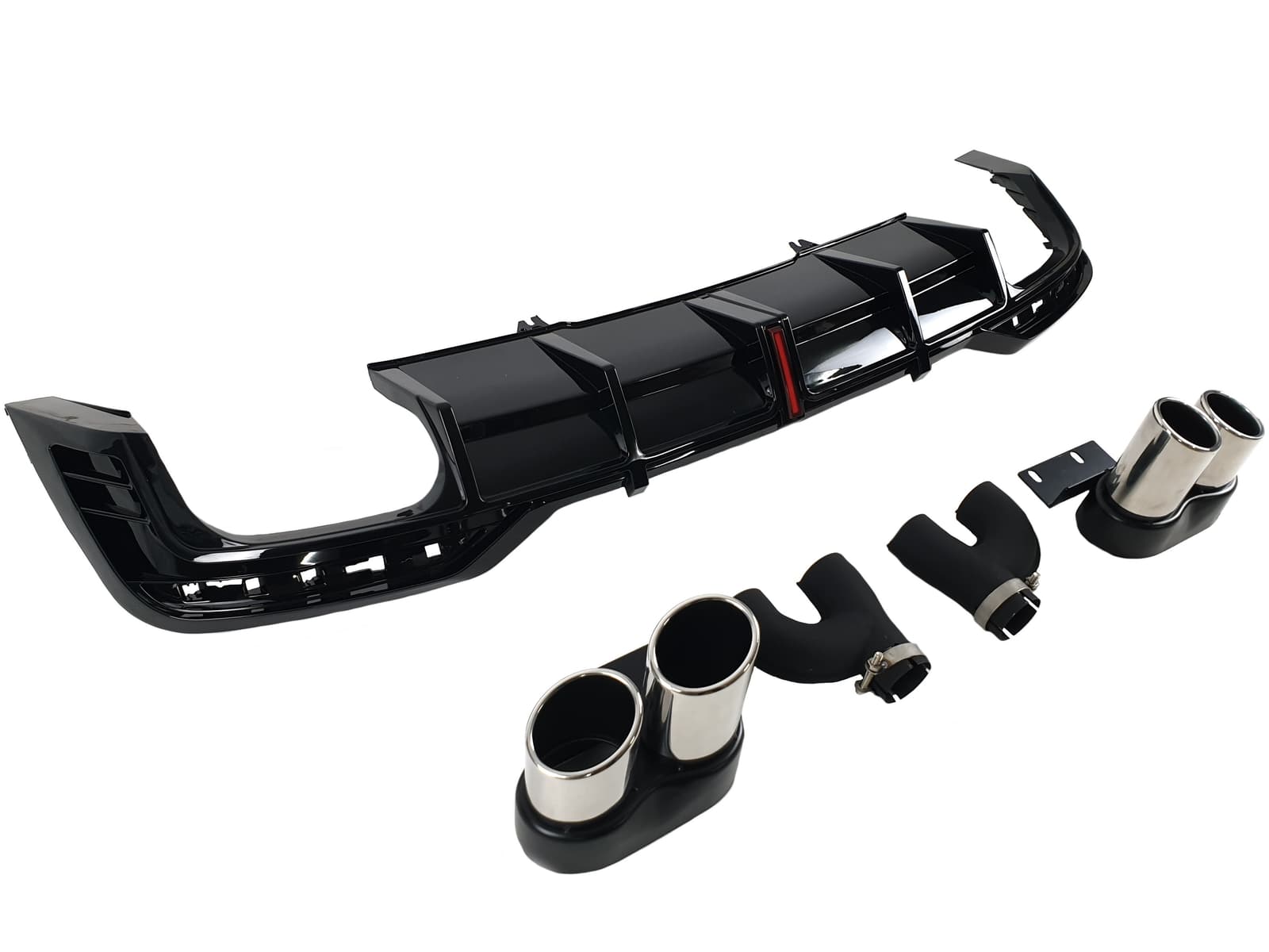 Дифузор (заднього бампера) Full Black / Chrome Pipe (в стилі S5 + Led стоп) S-Line на Audi A5 B9 2020-2023 року 2