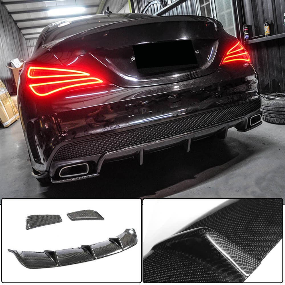 Дифузор заднього бампера V2 (для AMG-Line / CLA45 AMG 2013-2016, Карбон)