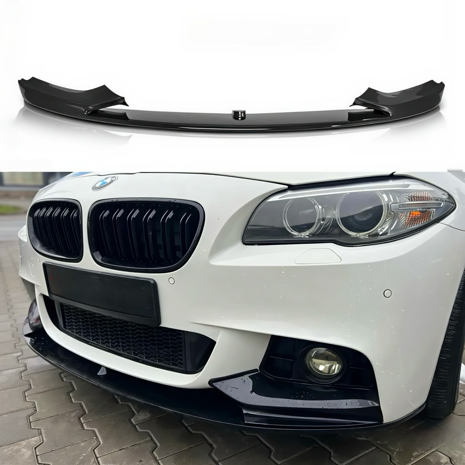 Накладка переднього бампера обвіс M performance BMW 5 series F10 F11 2010-2016 абс пластик, чорний глянець