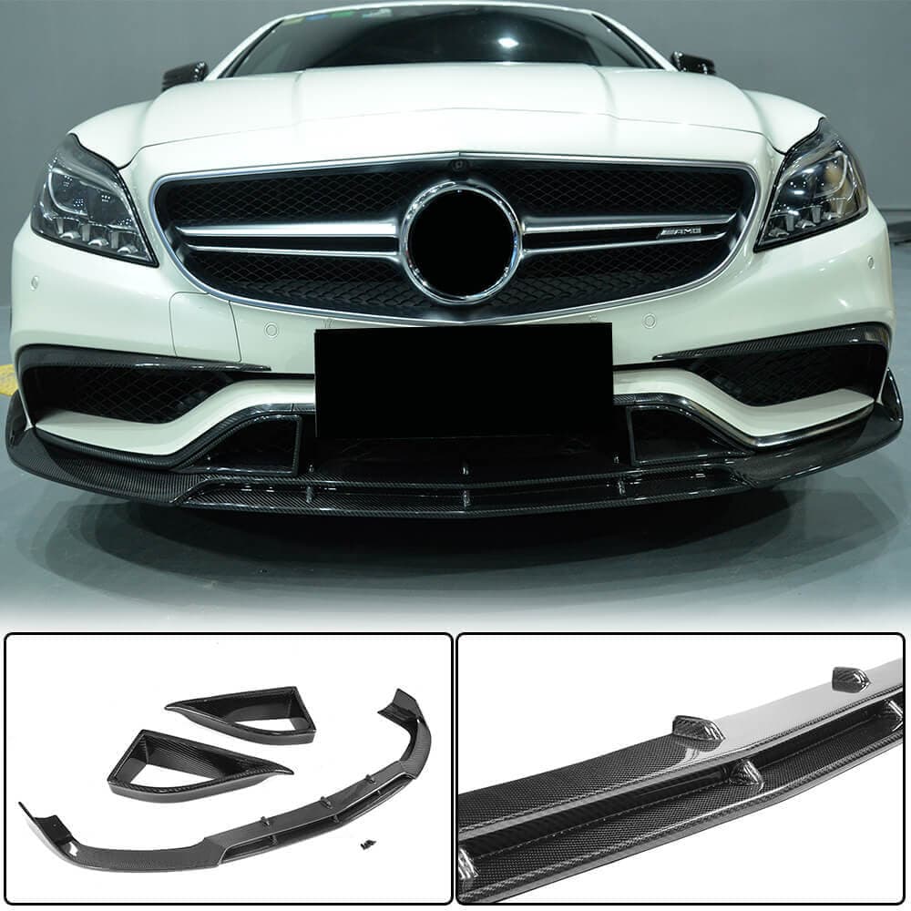 Накладка на передній бампер Lip V1 (для CLS63 AMG SD 2015-2018, Карбон)