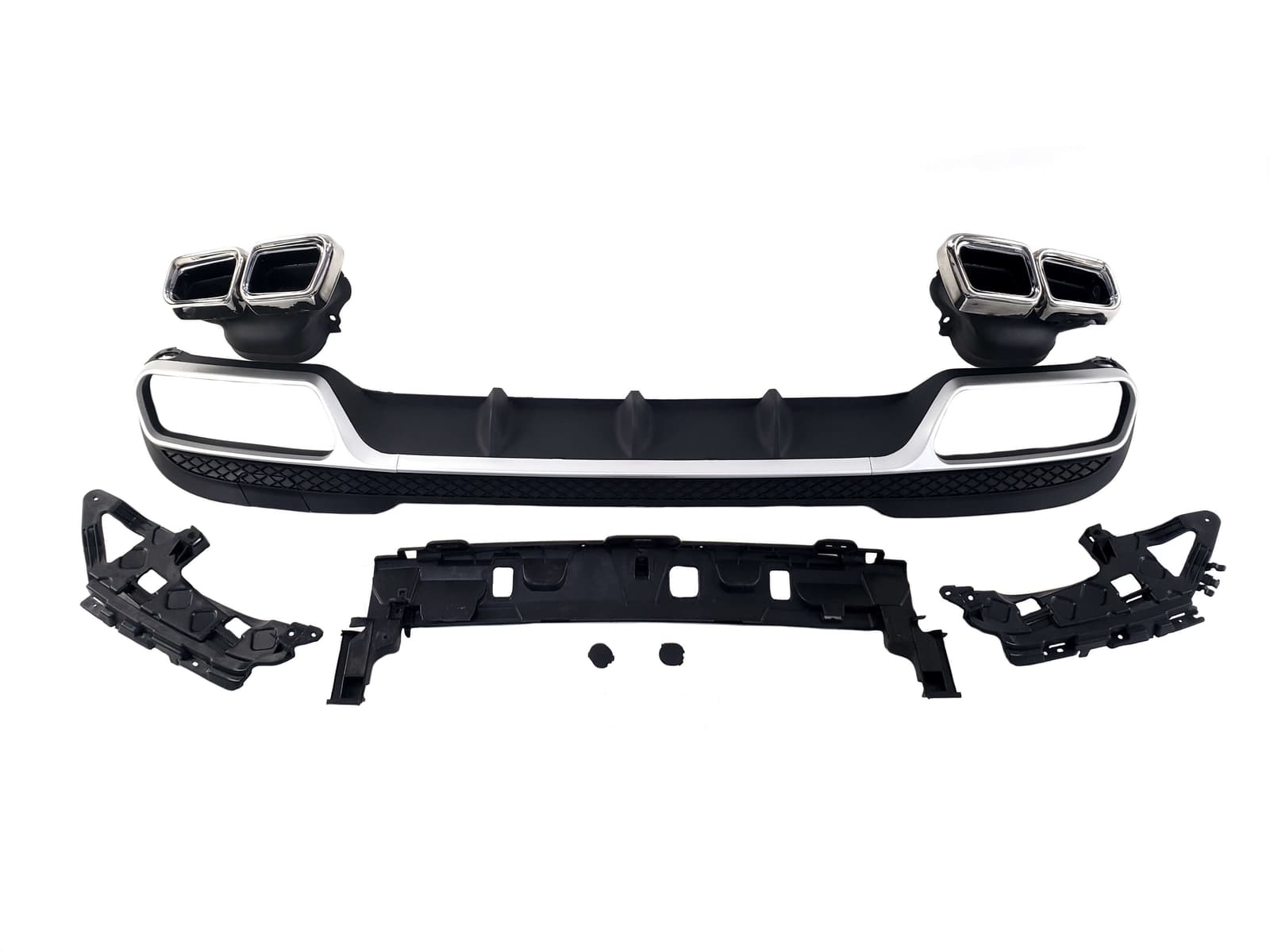 Дифузор (заднього бампера) Silver Black / Chrome Pipe (стиль AMG E63) на Mercedes-Benz E-Class W212 2013-2016 року