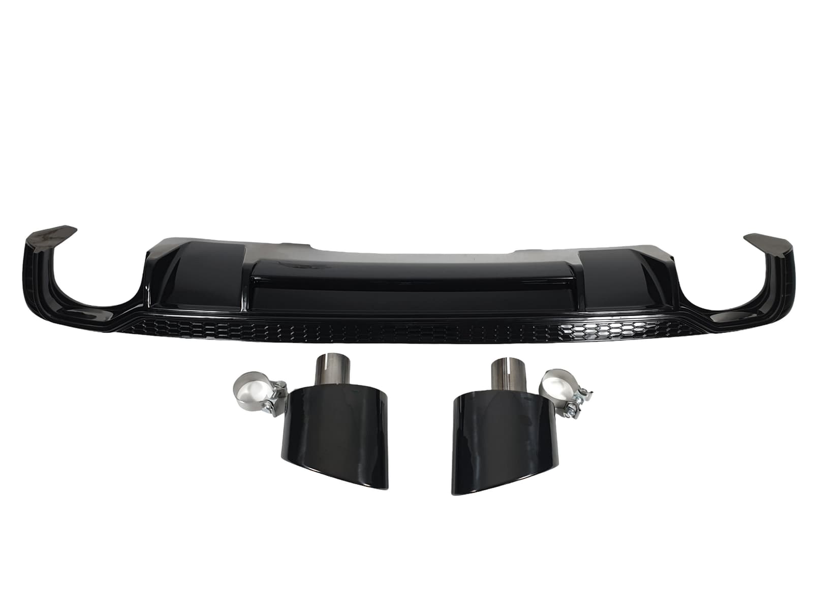 Дифузор (заднього бампера) Full Black / Black Pipe (в стилі RS4) V1 S-Line на Audi A4 B9 2015-2019 року