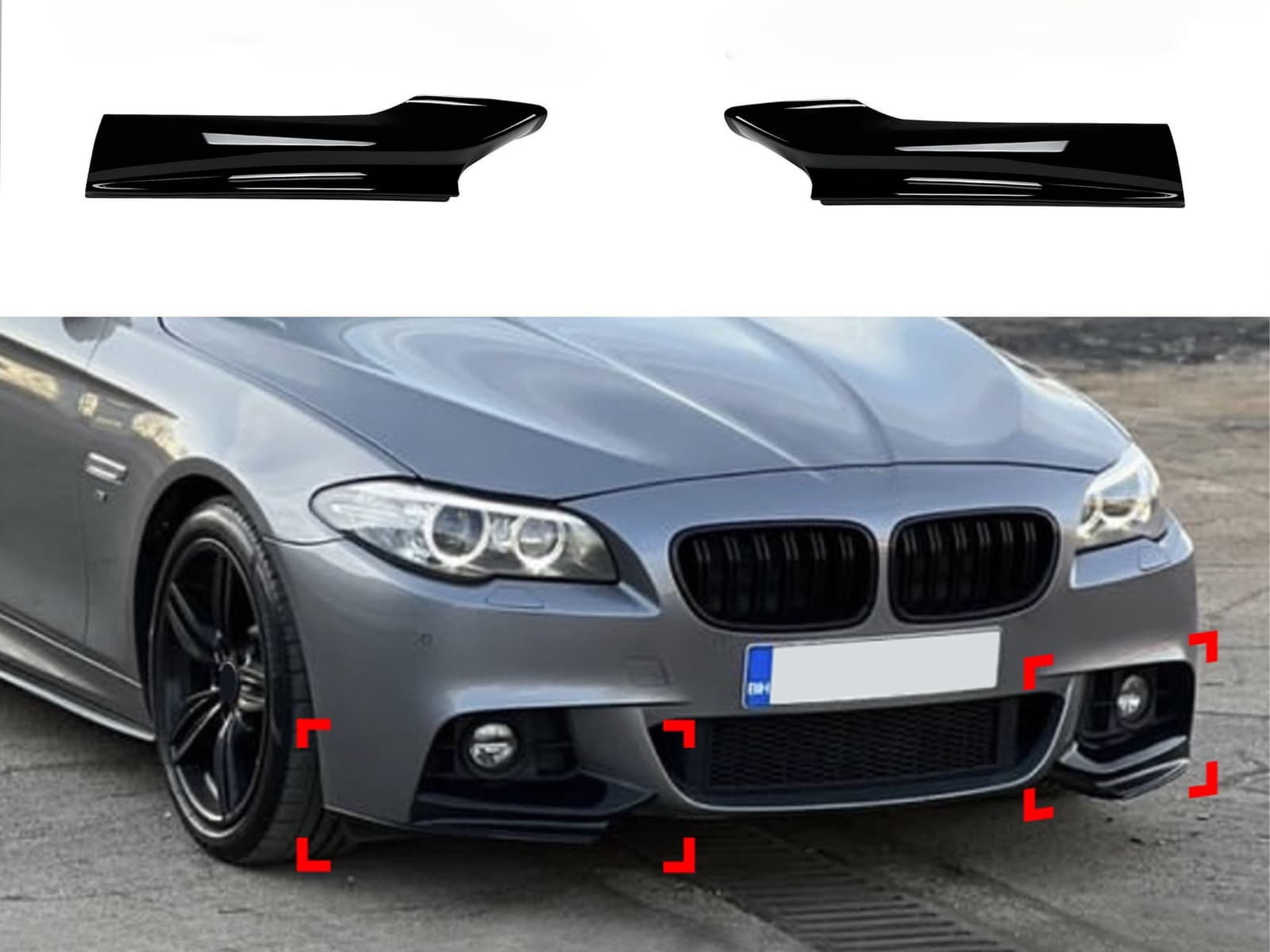 Ікла переднього бампера M performance BMW 5 series F10 F11 2010-2016 ABS пластик, колір чорний глянець