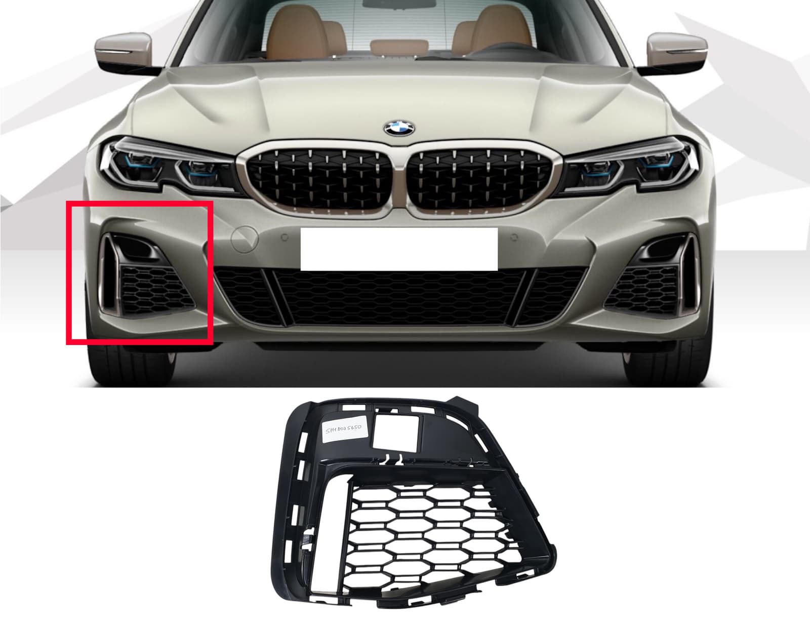 Решітки в бампер Чорний глянець RH (М-пакет) на BMW 3 Series G20 / G21 2018-2022 року