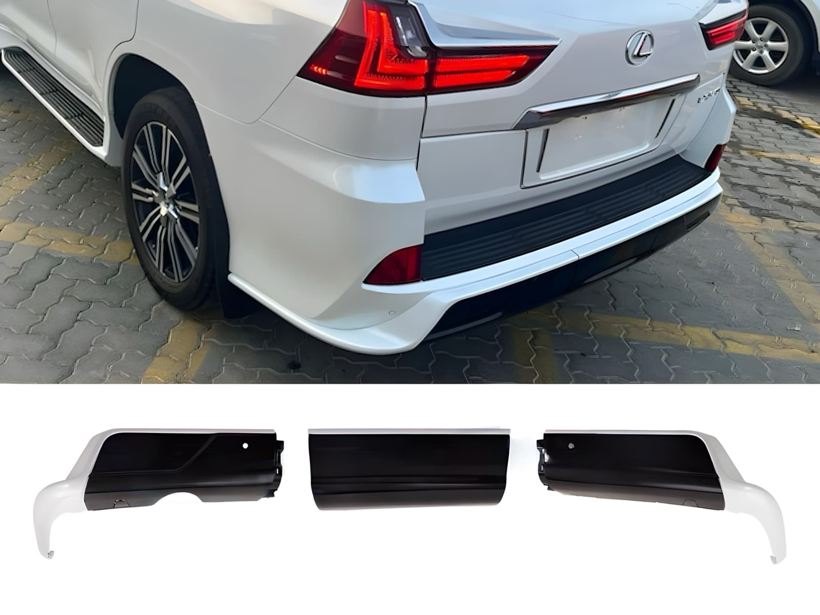 Обвіс спідниця заднього бампера Lexus LX 570 450d 2015-2022 колір білий