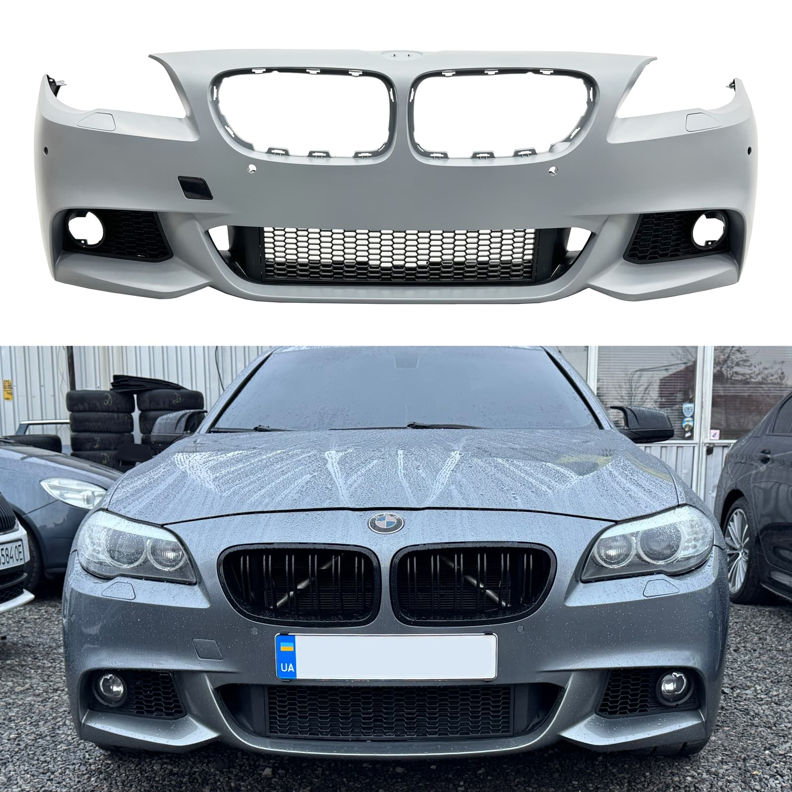 Передній бампер у зборі M Paket BMW 5 Series F10 F11 2010-2013 (під омивачі / з отворами під парктроніки / з отворами туманок)