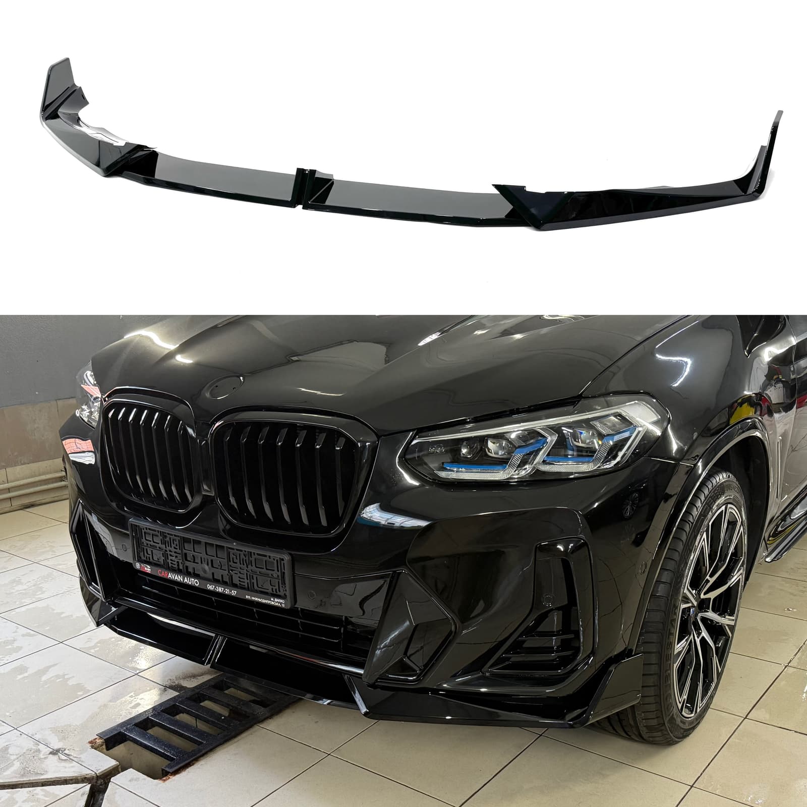 Юбка переднього бампера M-Performance LCI для BMW X3 G01 / X4 G02 2022-2024 ABS пластик, чорний глянець
