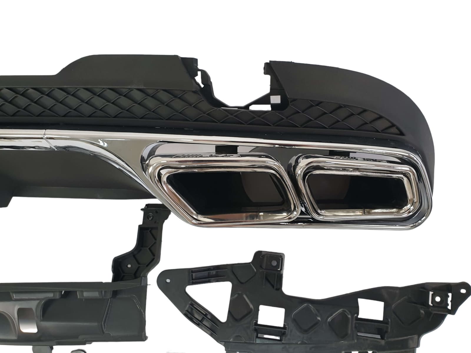 Дифузор (заднього бампера) Chrome Black / Chrome Pipe (стиль AMG E63) на Mercedes-Benz E-Class W212 2013-2016 року 3