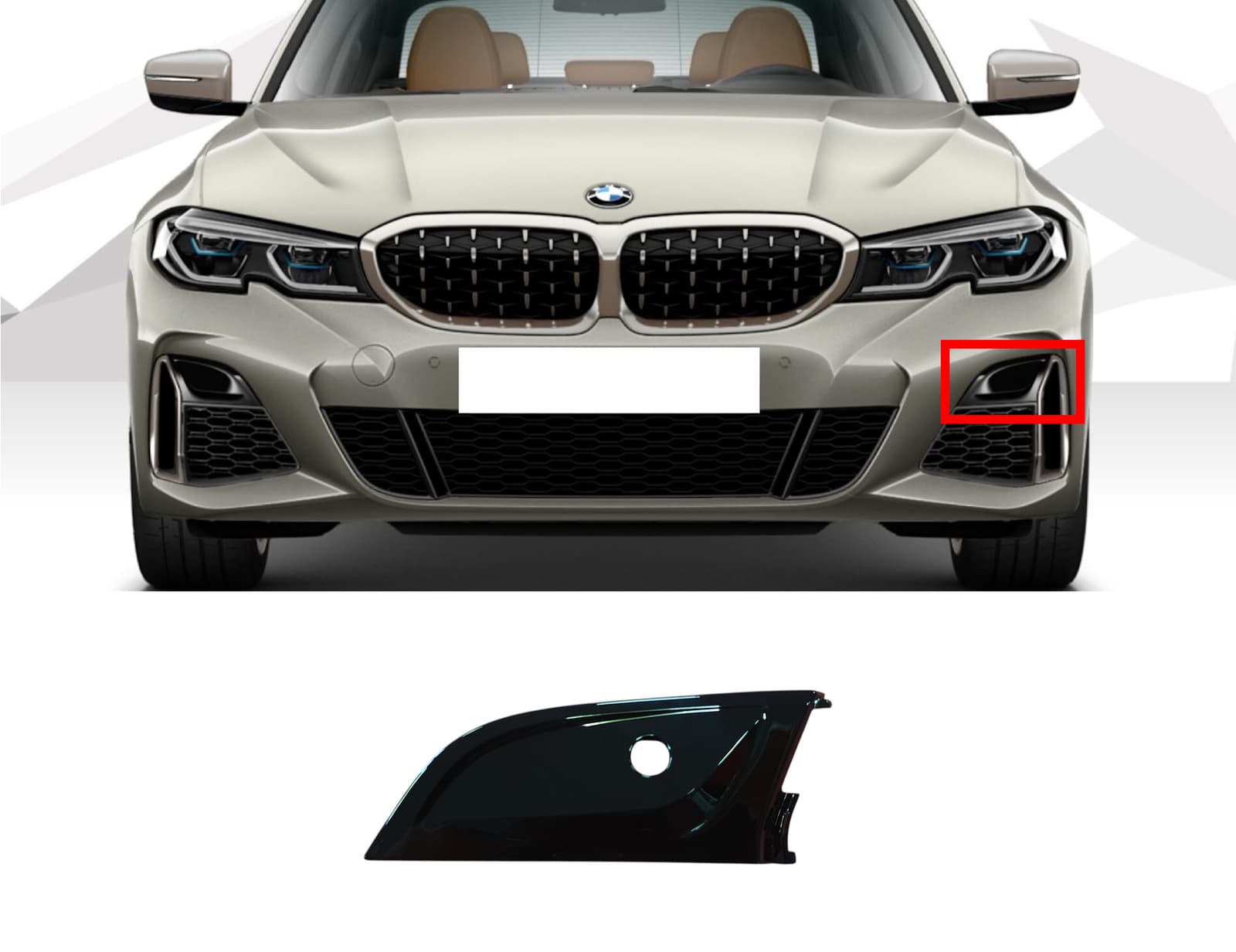 Решітки в бампер Чорний глянець Накладка решітки LH під PDC на BMW 3 Series G20 / G21 2018-2022 року