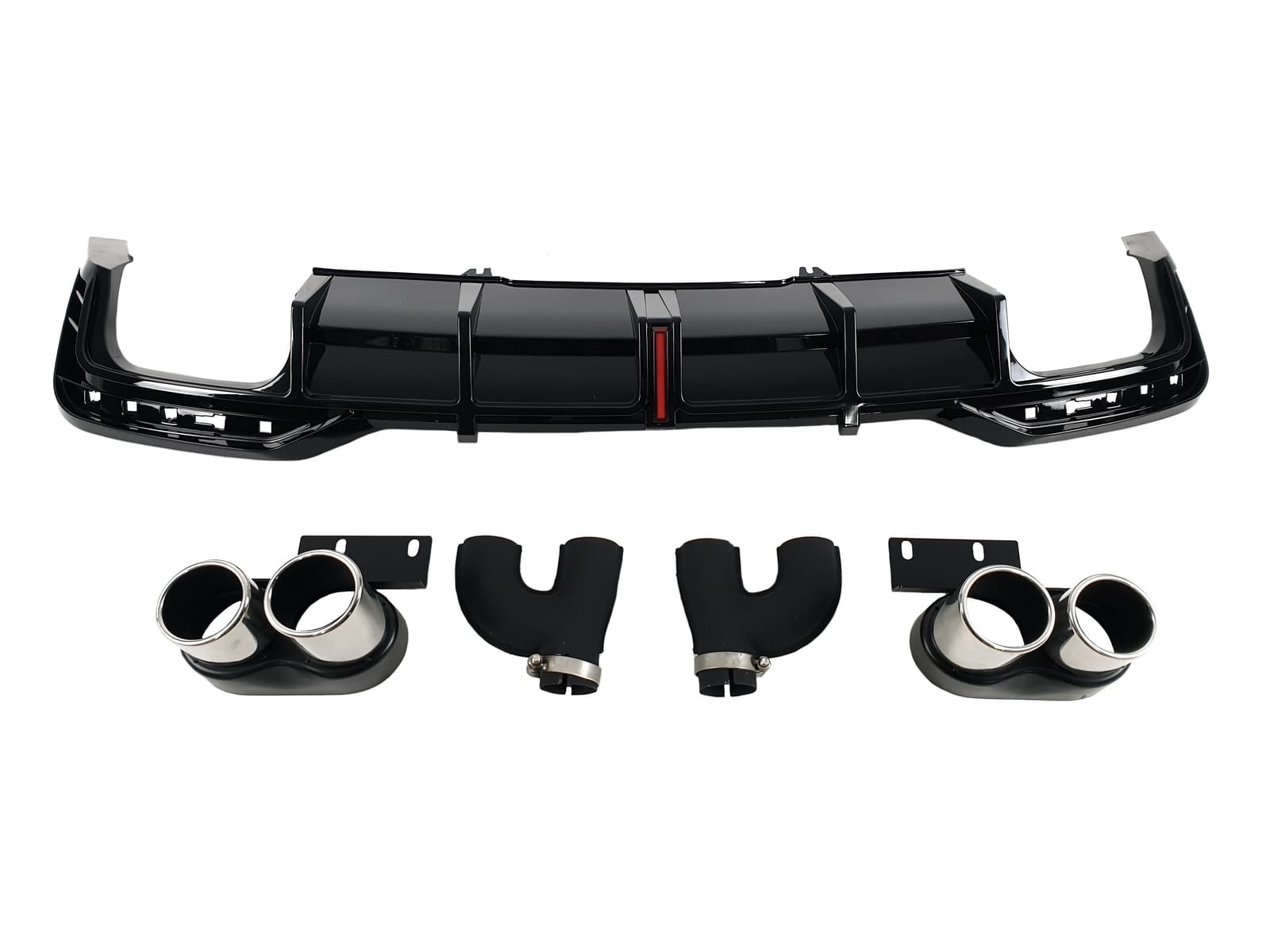 Дифузор (заднього бампера) Full Black / Chrome Pipe (в стилі S5 + Led стоп) S-Line на Audi A5 B9 2020-2023 року 3