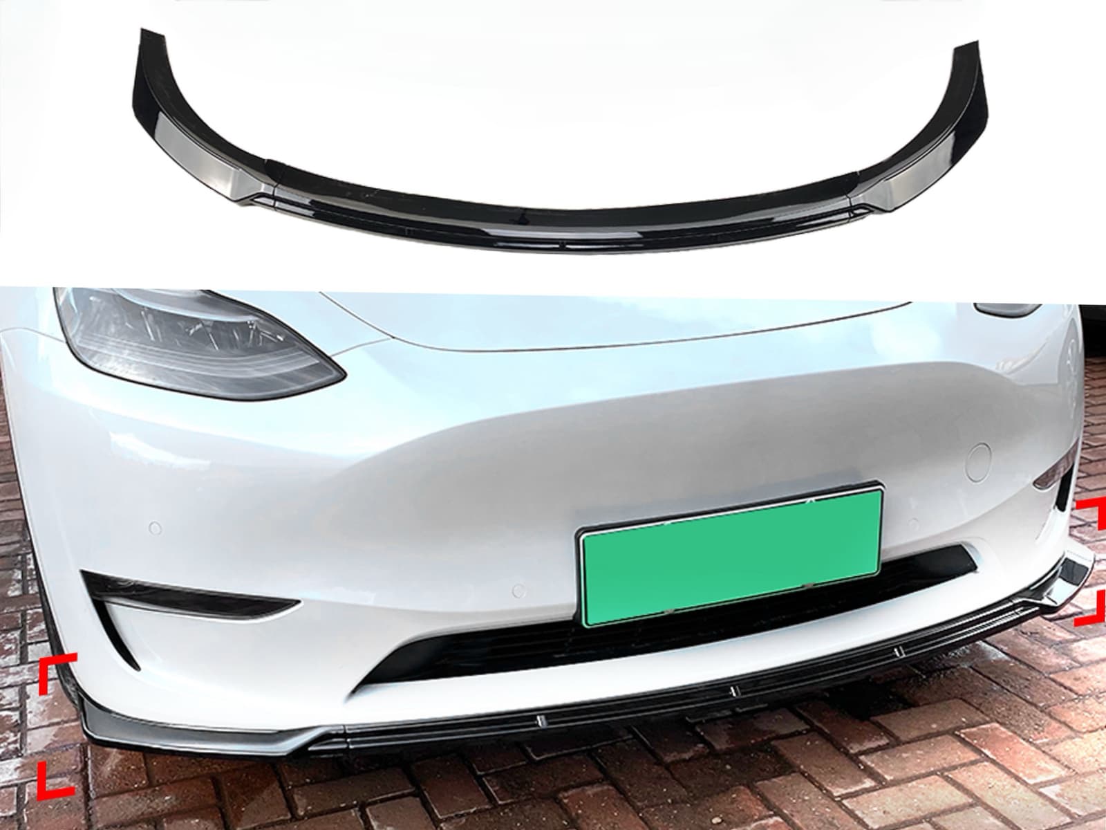 Накладка переднього бампера Maxton Design для Tesla Model Y 2020-2024 ABS пластик, колір чорний глянець