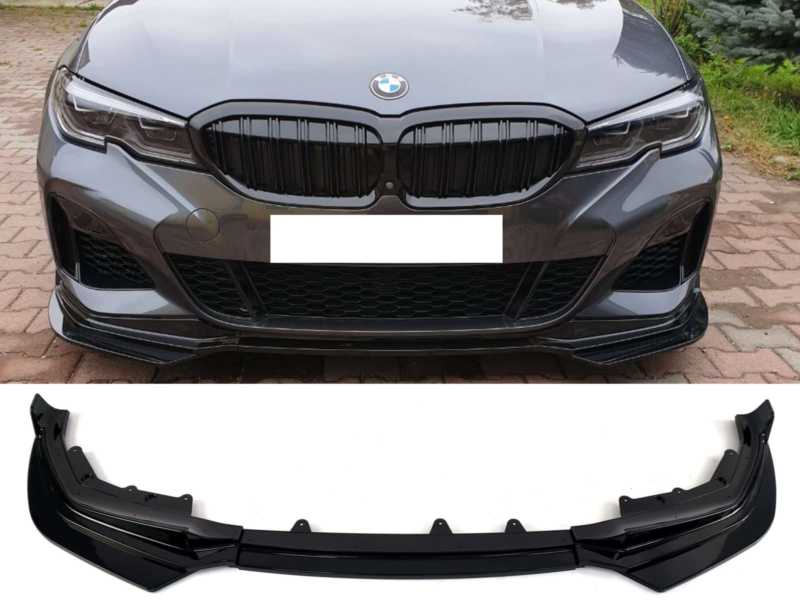 Губа (переднього бампера) Чорний глянець (M-Performance / knife) V2 на BMW 3 Series G20 / G21 2018-2022 року