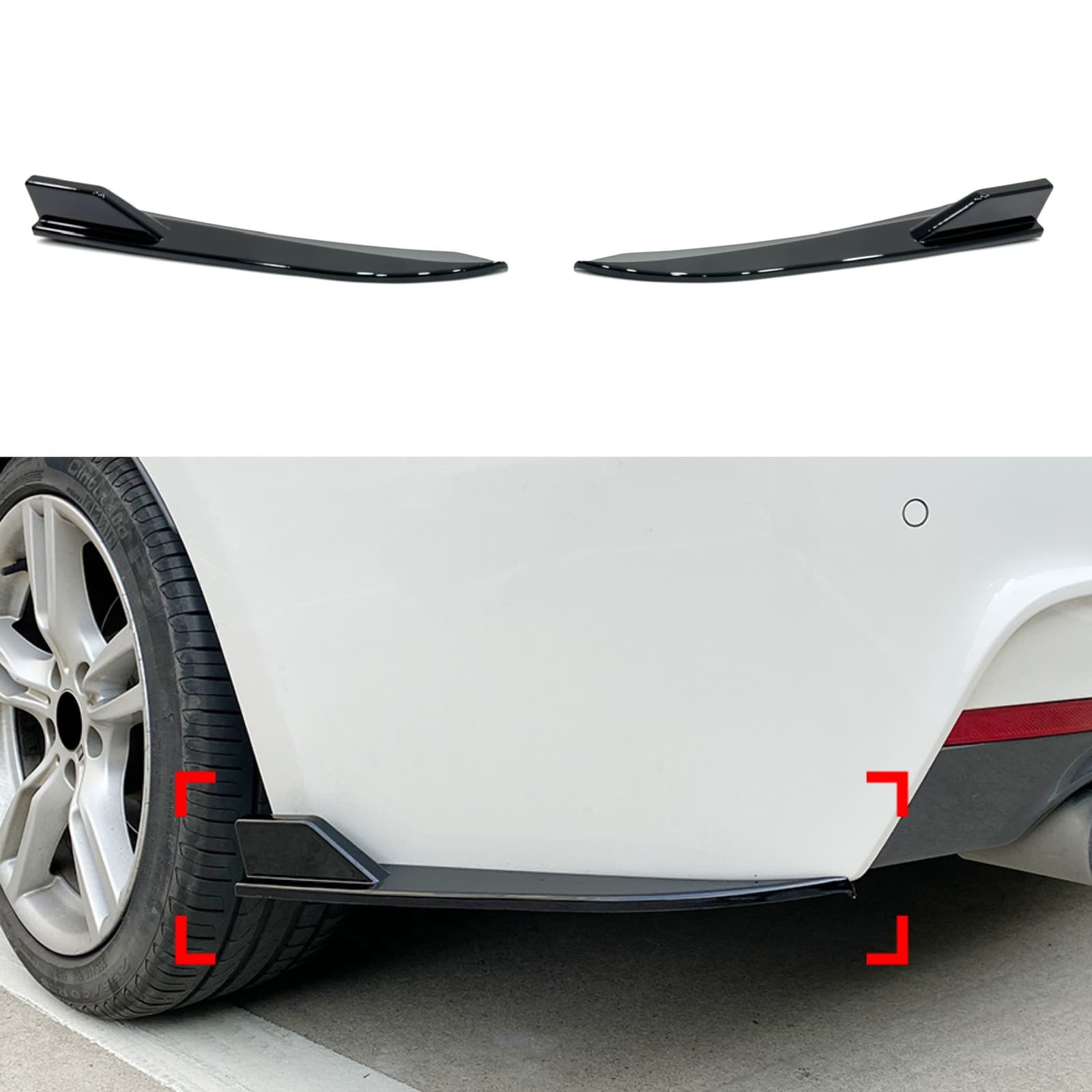 Леза куточки заднього бампера M-Performance BMW 3 series F30 2012-2018 2шт. чорний глянець