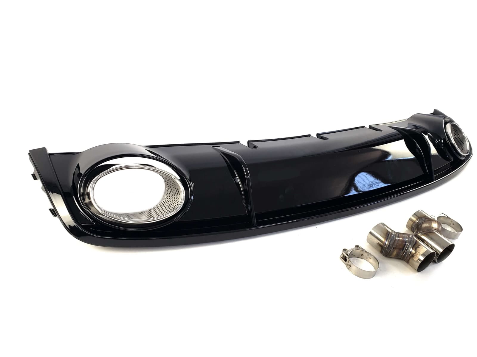 Дифузор (заднього бампера) Full Black / Chrome Pipe (в стилі RS4) на Audi A4 B8 2011-2015 року 2