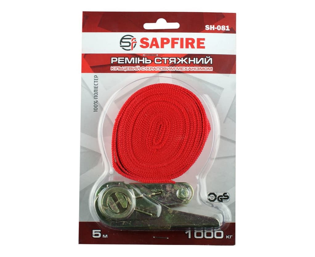 Ремінь стяжний кільцевий з храповим механізмом 1т 5м SAPFIRE 3