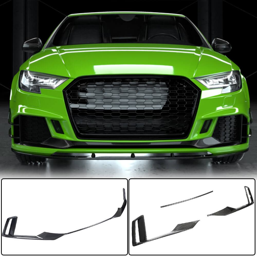 Накладки на передній бампер V1 (для RS3 Sedan 2017-2020, Карбон)