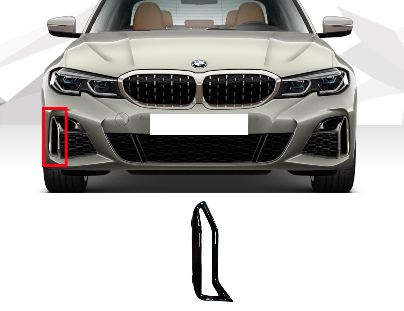 Решітки в бампер Чорний глянець Декоративна рамка RH на BMW 3 Series G20 / G21 2018-2022 року