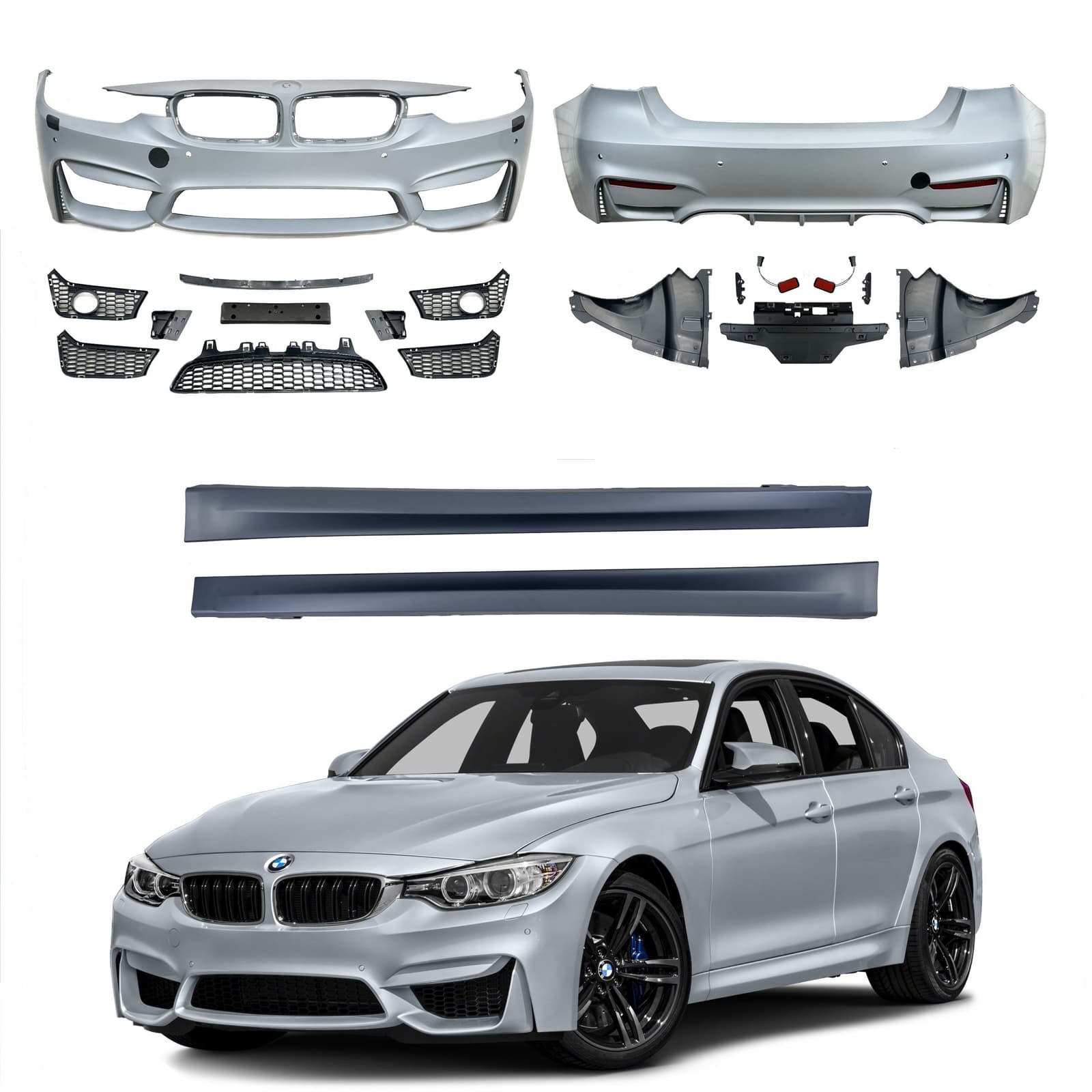 Комплект обвісу M3 стиль BMW 3 Series F30 2012-2018 (передній / задній бампер, пороги) ПІД ПАРКТРОННИКИ