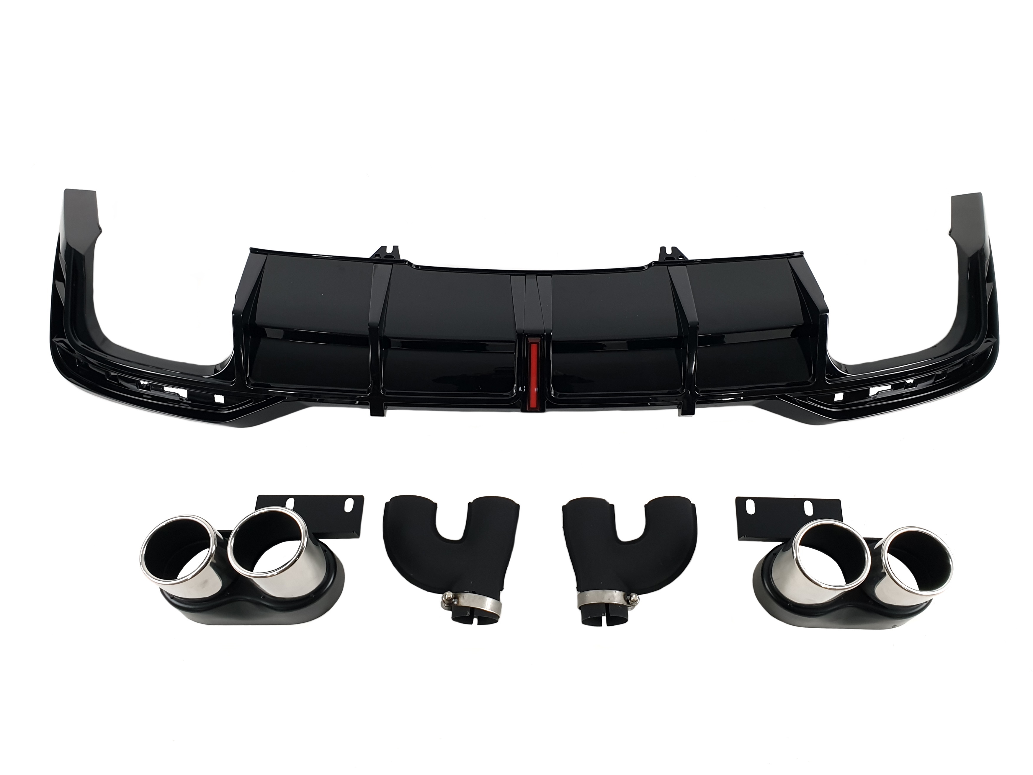 Дифузор (заднього бампера) Full Black / Chrome Pipe (в стилі S5 + Led стоп) S-Line на Audi A5 B9 2020-2023 року