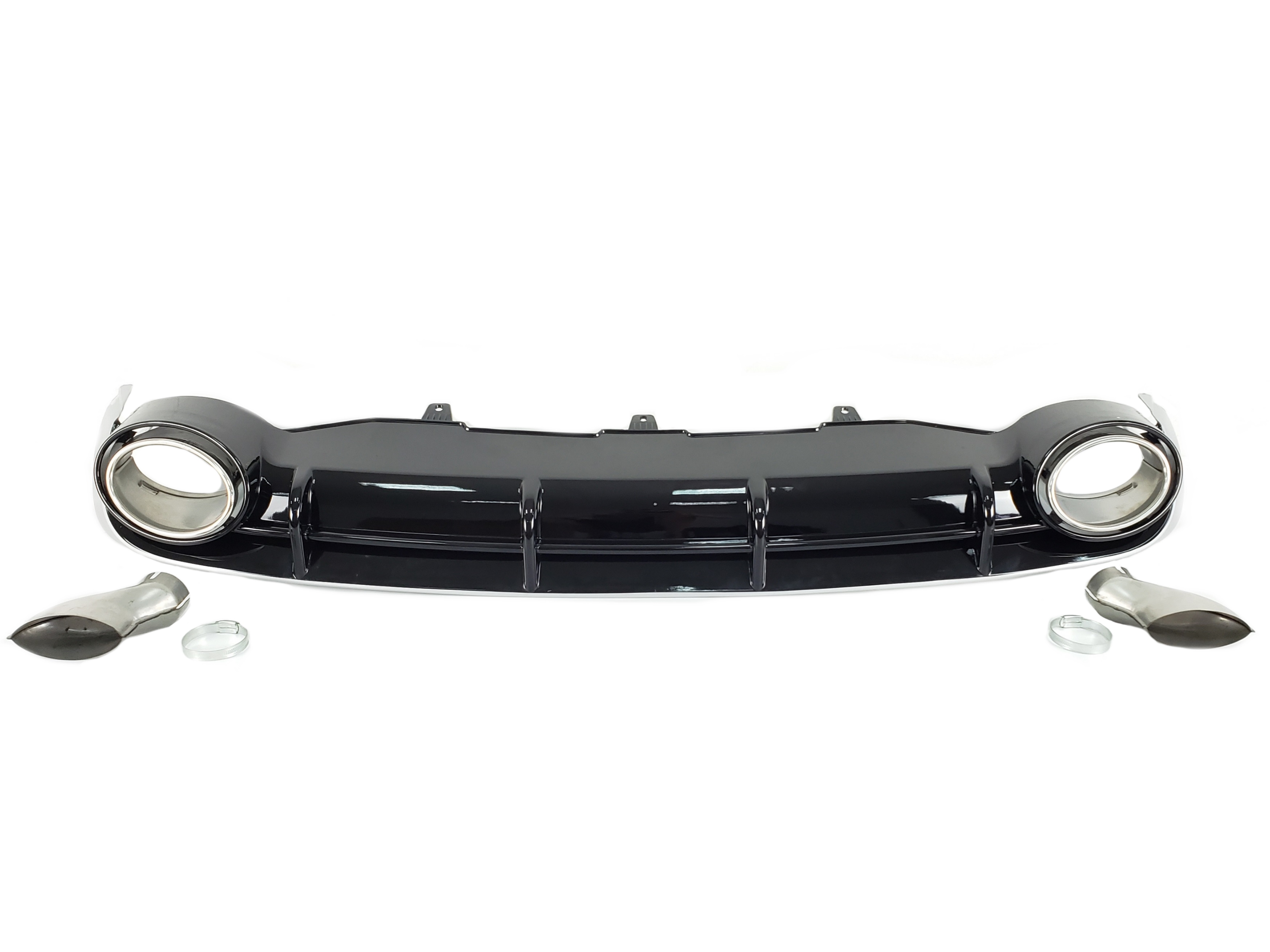 Дифузор (заднього бампера) Black Silver / Chrome Pipe (в стилі RS6) на Audi A6 C7 2011-2014 року